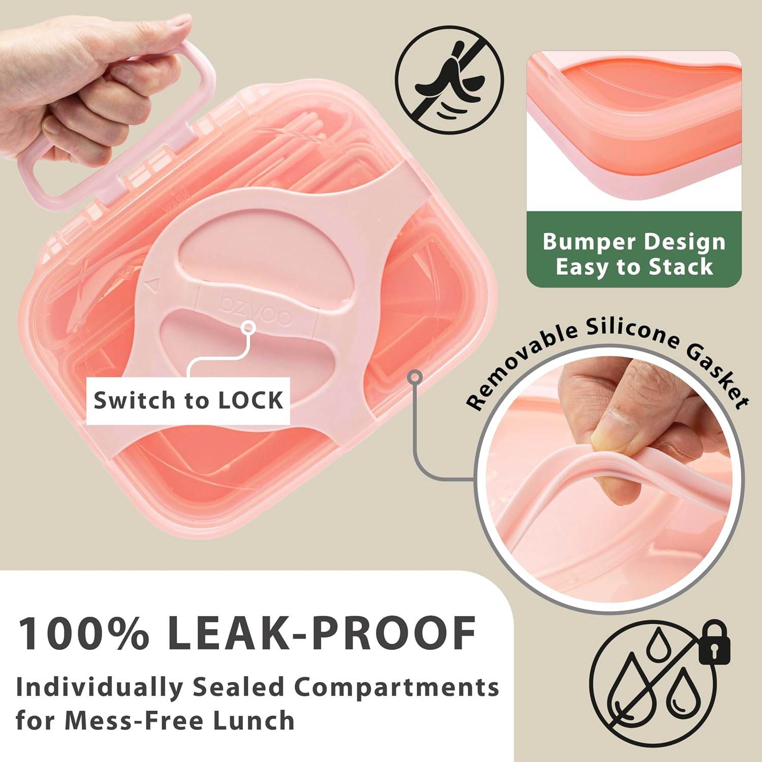 30oz Bento Box for Adults & Kids | 4-Compartment Leakproof Lunch Container with Twist-Lock | Salad Friendly Meal Prep Box with Utensils & Silicone Sauce Jar | Microwave Safe, 3¾ Cup (Blush Pink)