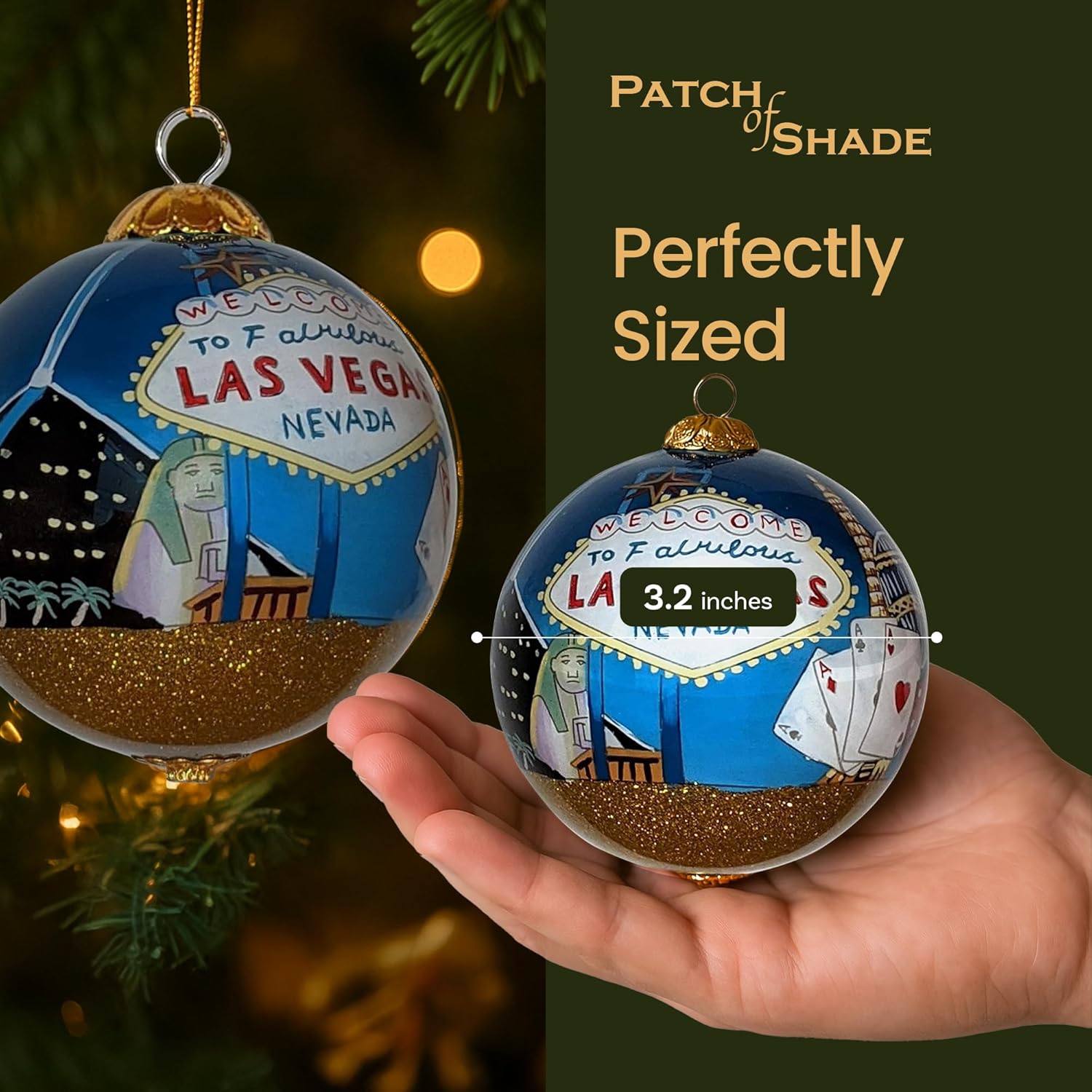 Las Vegas Christmas Ornament Hand Painted from Inside with Gift Box - Image 8