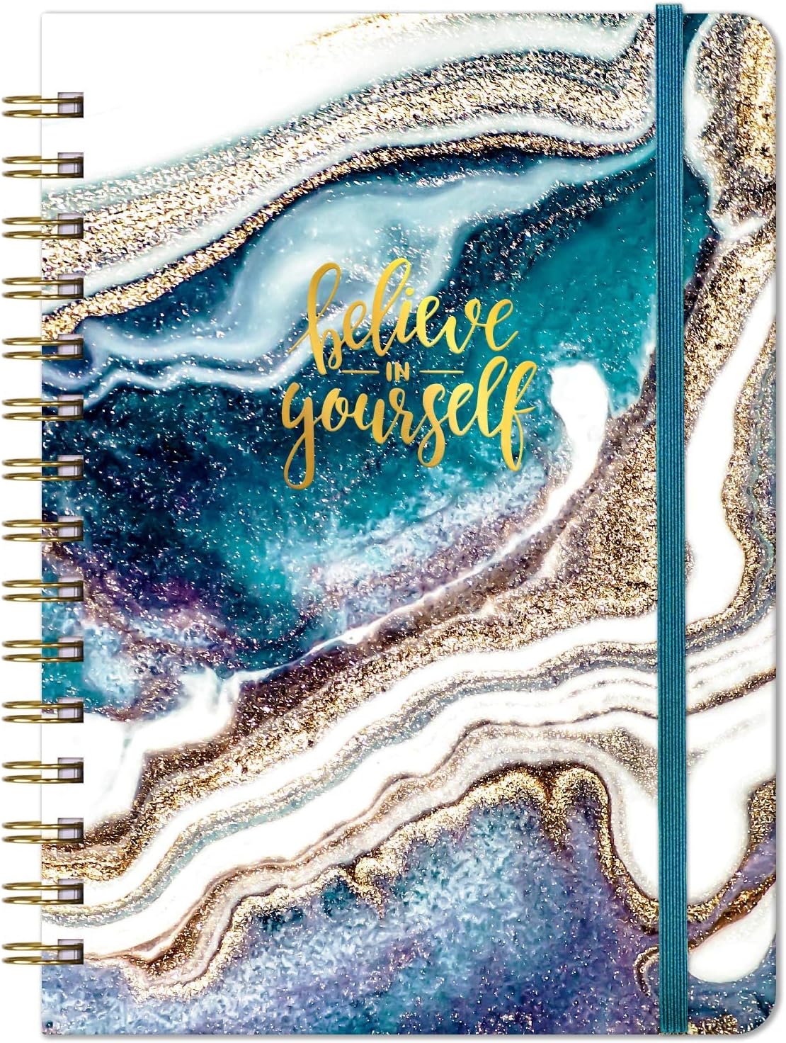 Grid Notebook/Journal - Squared journal/Grid Notebook, Premium Thick Paper, 5.7"×8.5", Inner pocket, Attached ruler, Elastic closure, Round corner, Page Quick Page Finder, Gold & Pink Marble Pattern