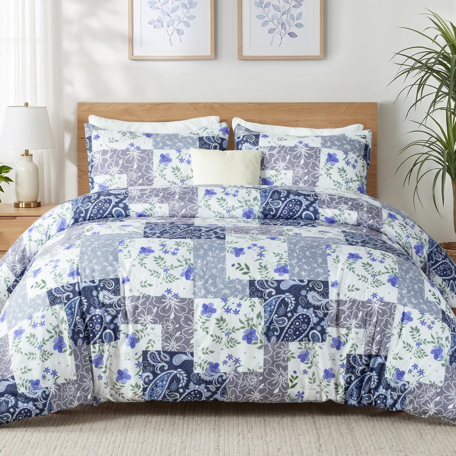 Whale Flotilla Double Size Coverless Duvet Set 7.5 Tog, Paramecium Pattern Bed Cover Bedding Comforter Duvets Sets for All Seasons, Machine Washable, 135×200CM, Purple