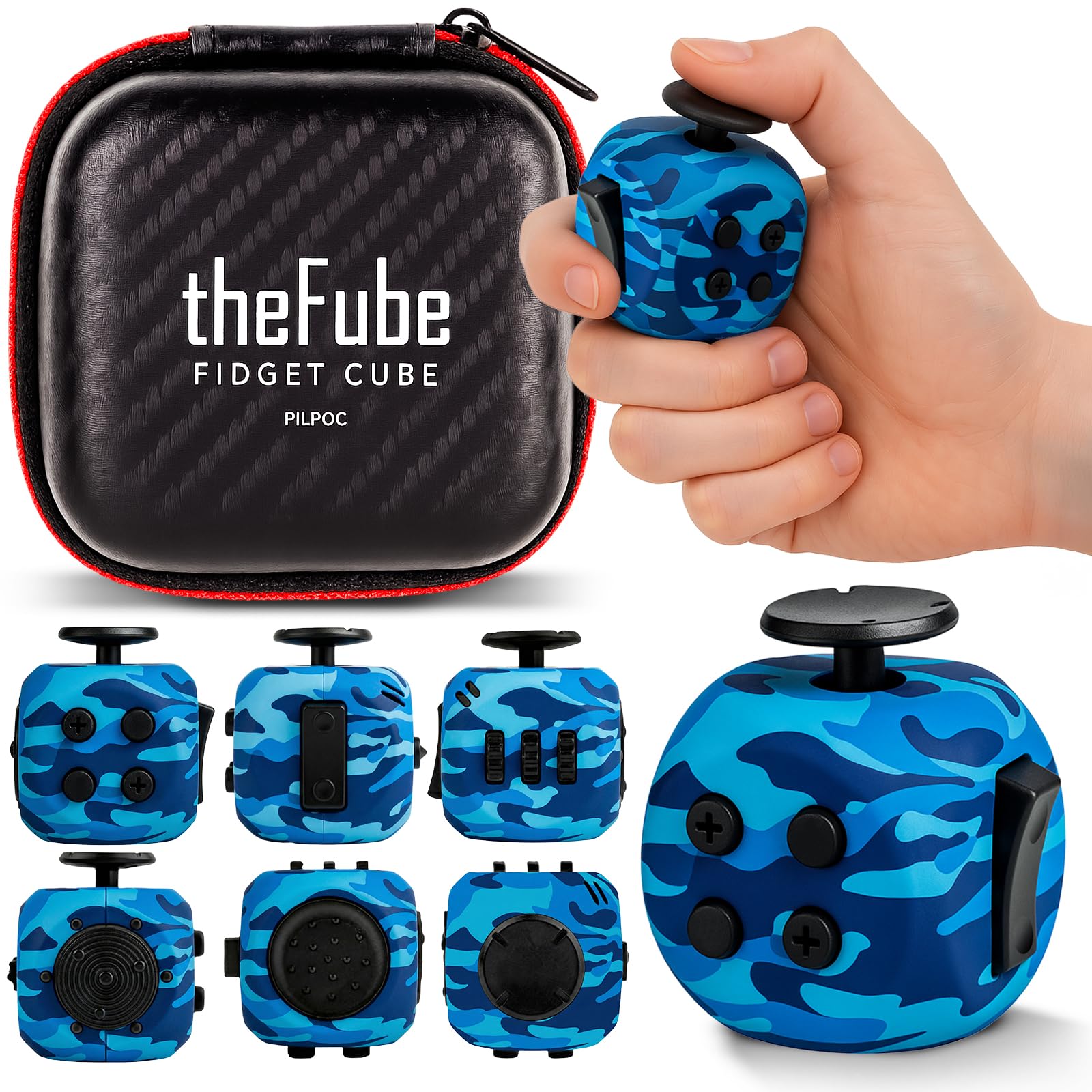PILPOC theFube Fidget Cube Stress Relief for Adults &amp; Kids (Navy Shadow)