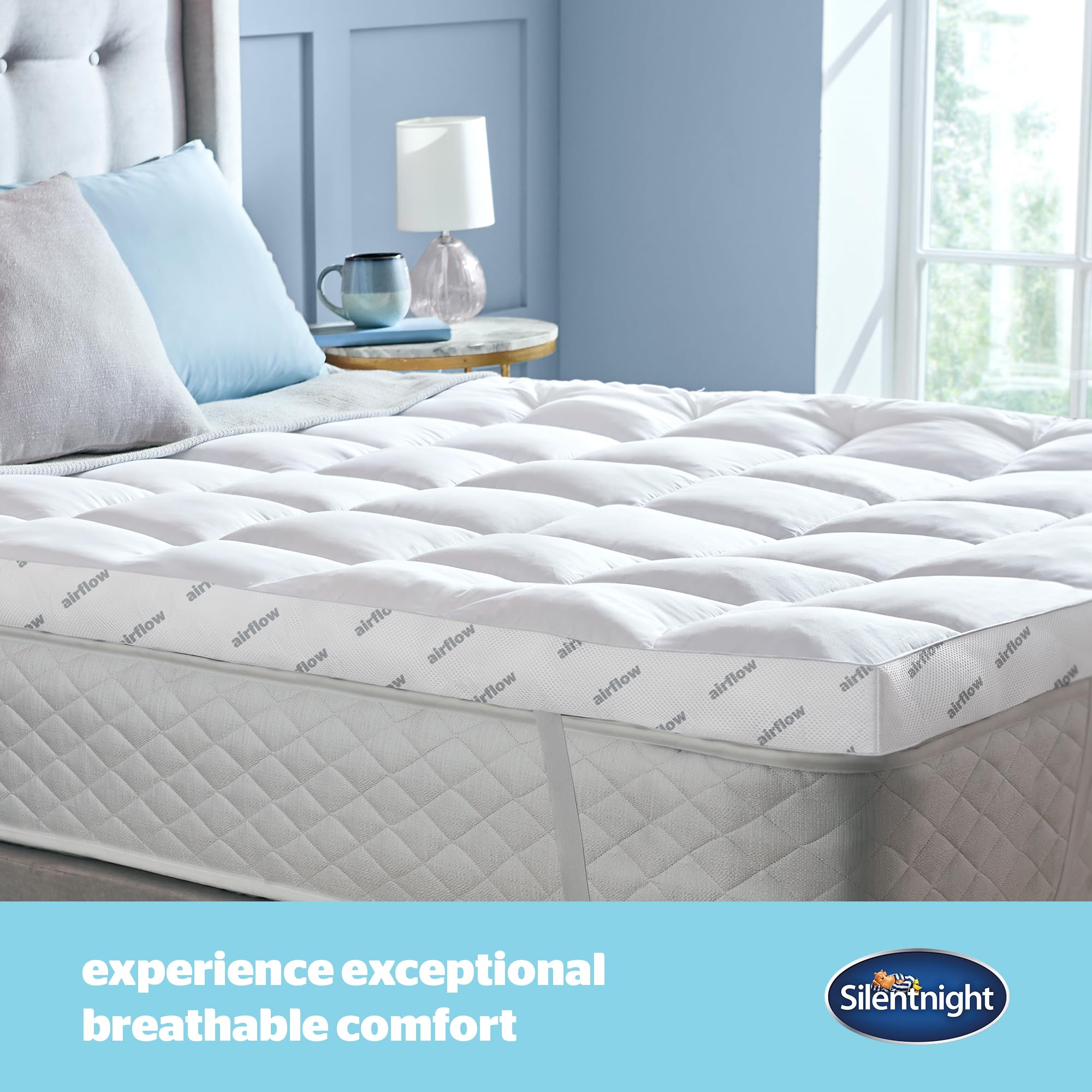 SilentnightAirflow 1000 Mattress Topper - Extra Thick Deep Fitted Mattress Enhancer with 10cm Thick Cushioning, Mesh Sides to Increase Airflow and Elasticated Straps - Super King - 200x180cm