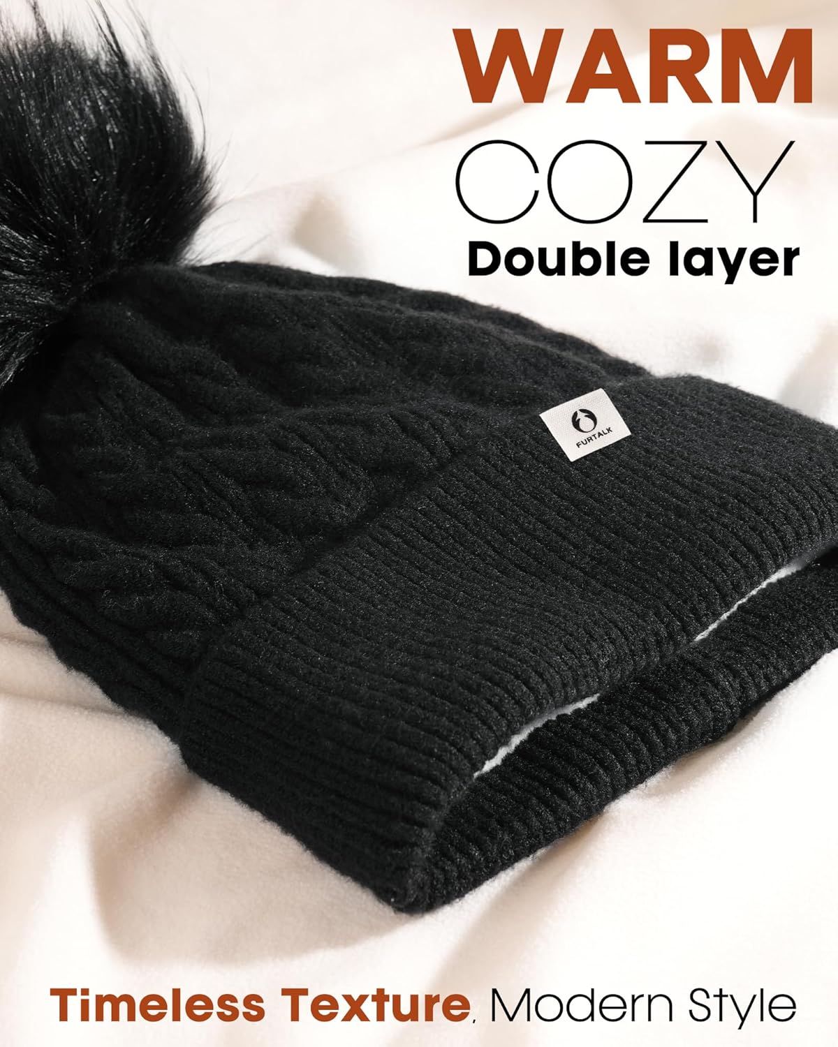 FURTALK Winter Hats for Women Fleece Lined Pom Pom Beanie Warm Knit Cap - Image 2