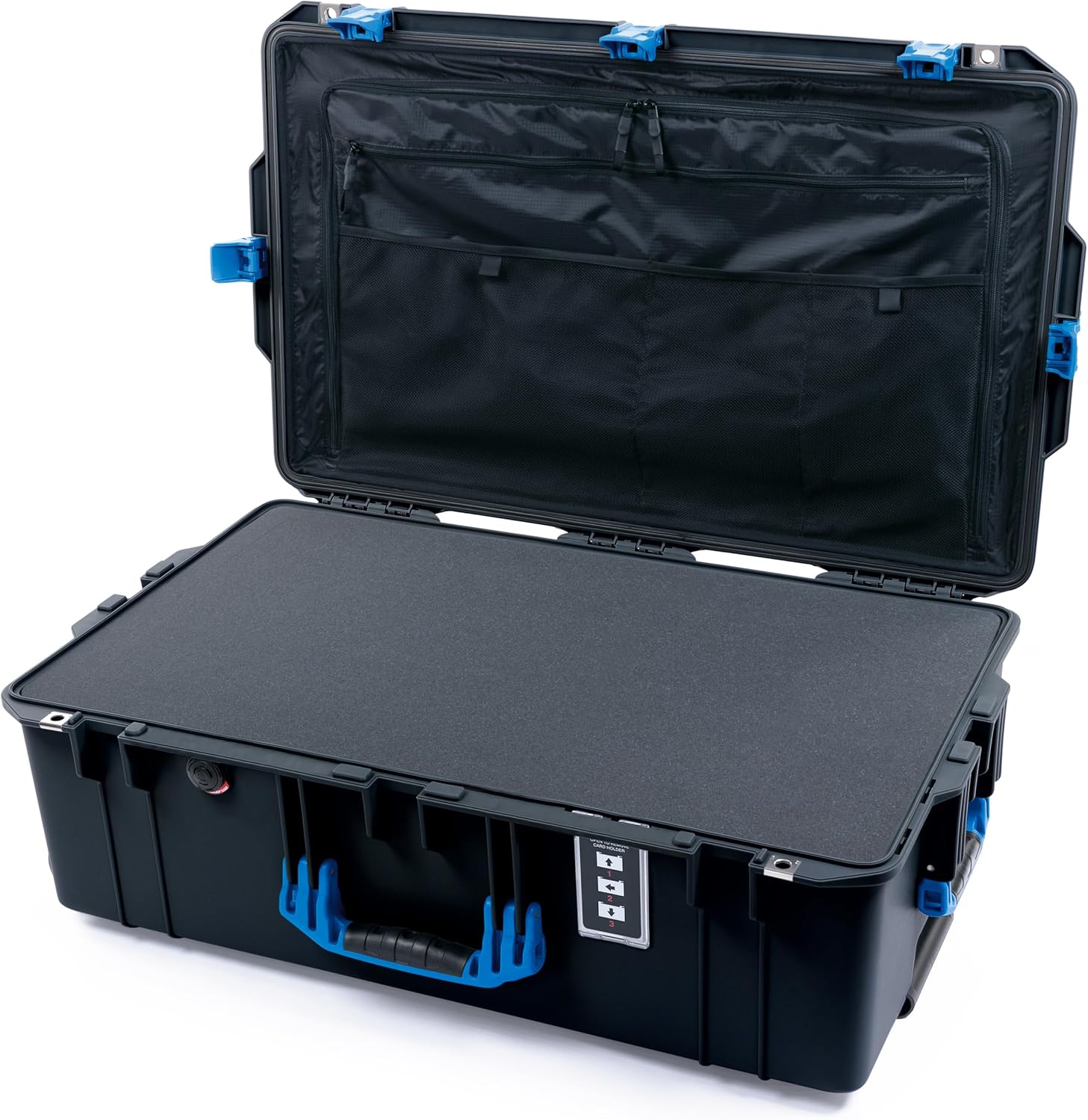 ColorCase Pelican 1595 Case Black - Large Sized Waterproof Case with Pick & Pluck Foam & Combo Pouch Lid Organizer- Magenta Handles & Latches