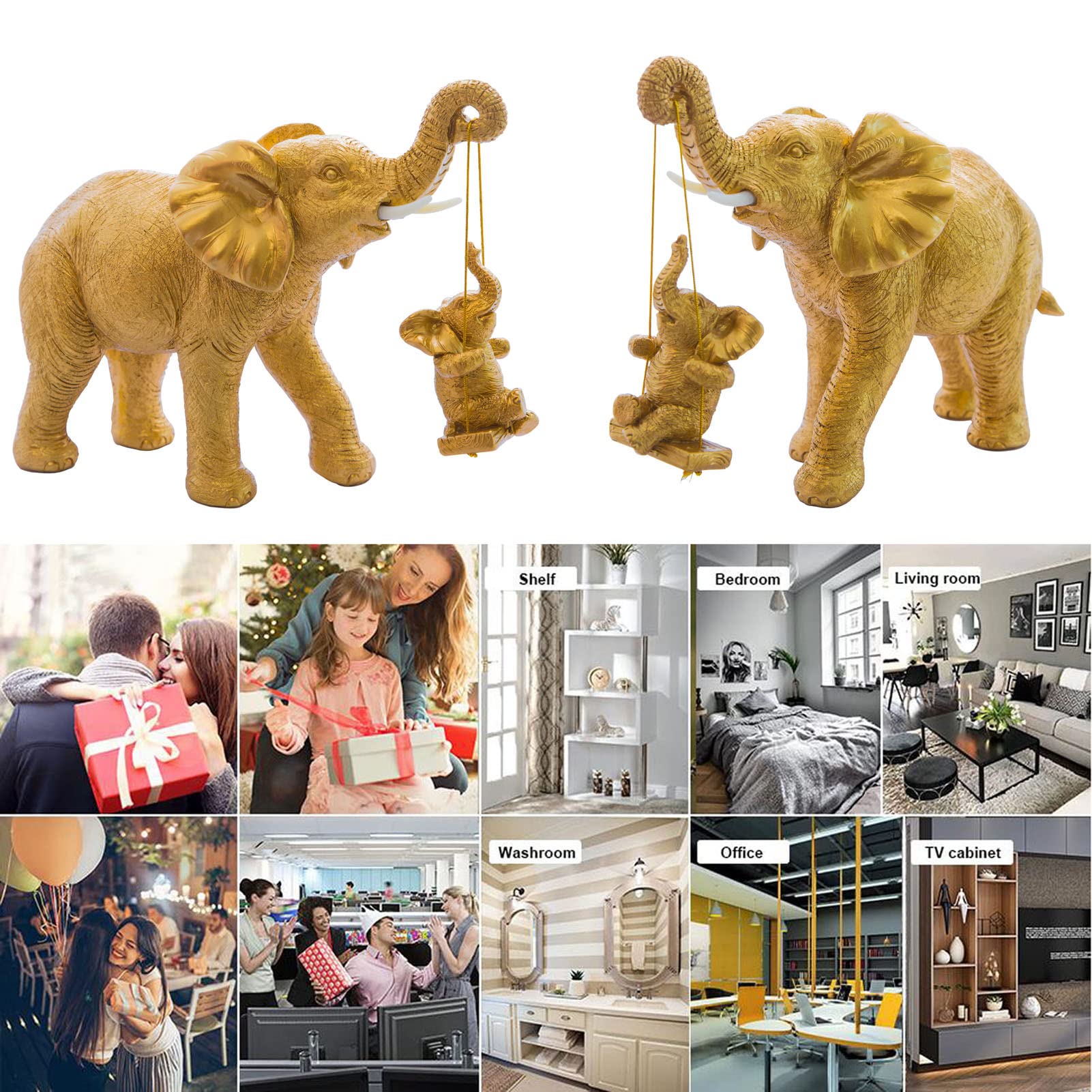 Decoración de Elefante, Estatua de Elefante, decoración de Elefante Dorado Que trae Suerte, Salud y Fuerza. Regalos de Elefante para Mujer, Regalos de Madre,Oro