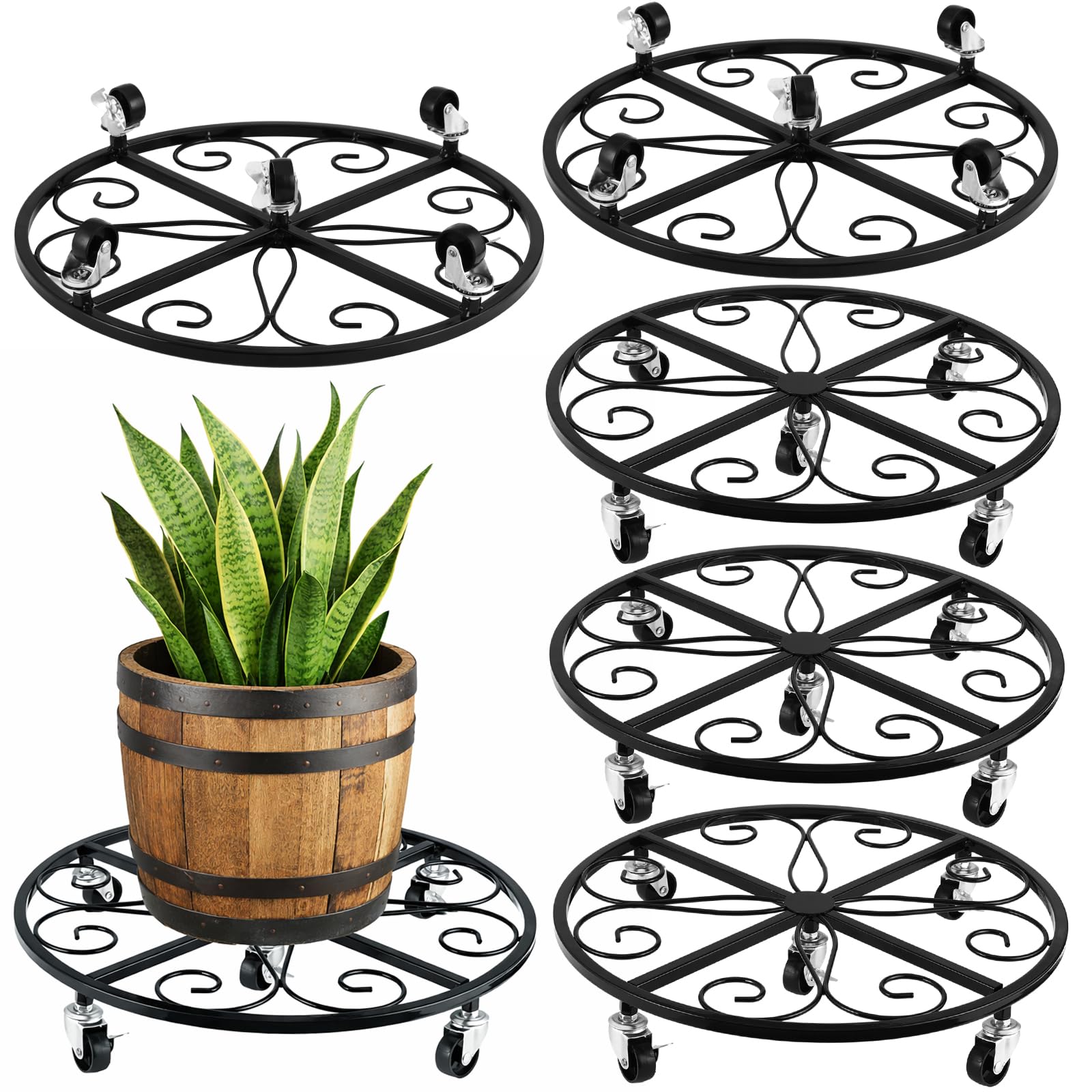 6 Pack Plant Caddy with Wheels 20 Inch Rolling Plant Stand for Large Plants Heavy Duty Plant Rollers Metal Plant Dolly Rustproof Planter Stand Wrought Iron Plant Stands Flower Cart Outdoor