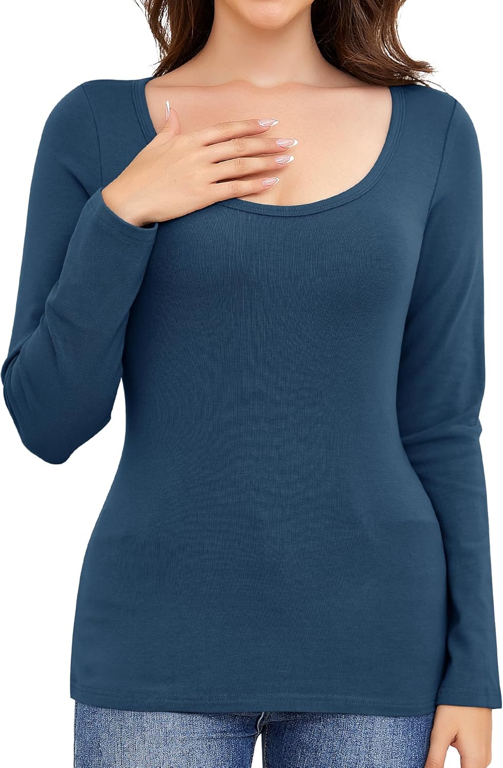 Ganado Long Sleeve Shirts for Women Scoop Neck Thermal Shirt Plain Basic Tops Fitted Layering Undershirts