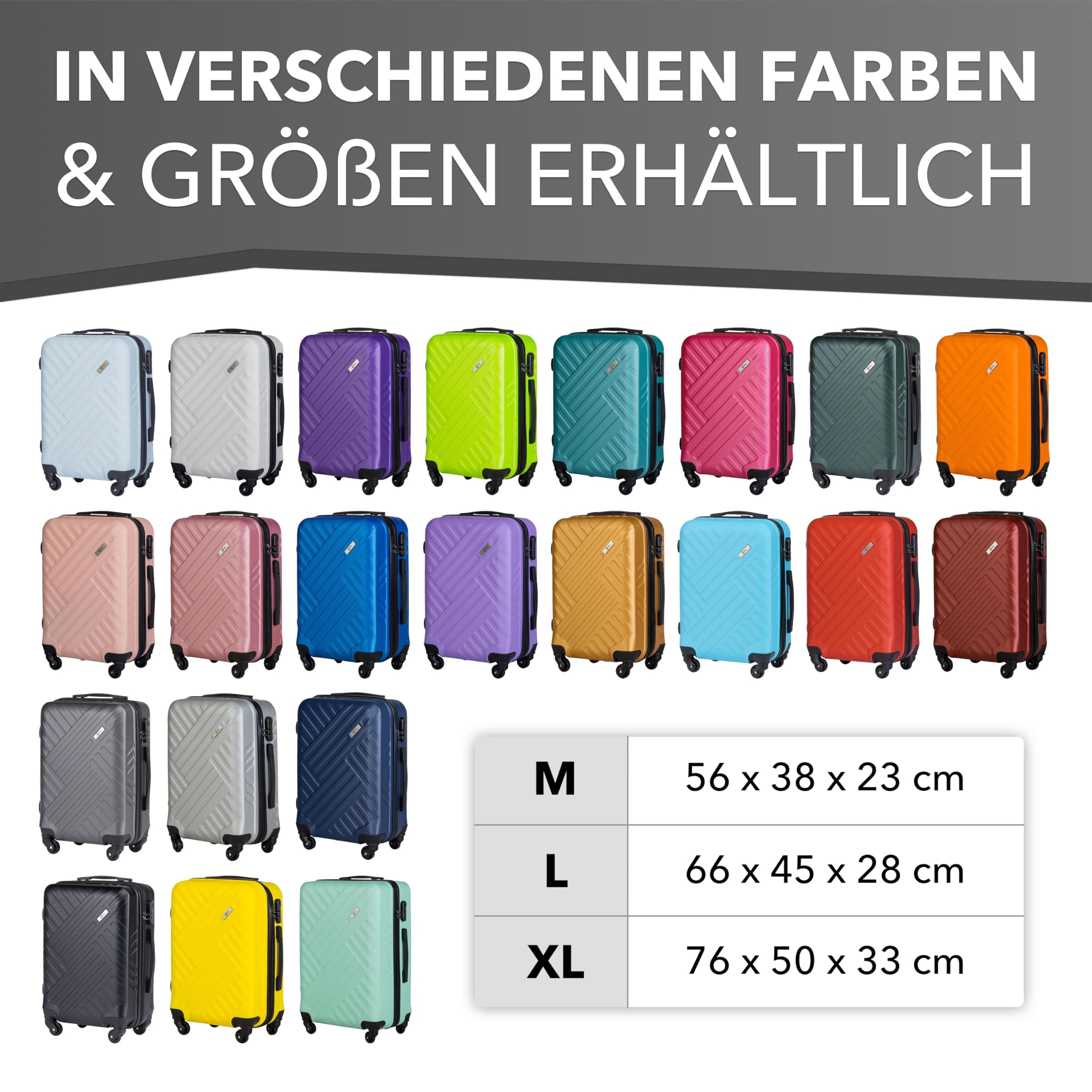 Xonic Design Reisekoffer ABS Hartschalen Trolley 360° Leichtlauf-Rollen Zahlenschloss Tiefschwarz L
