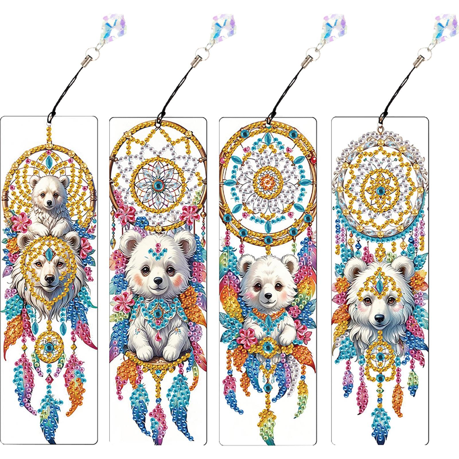 4PCS Dream Catcher Diamond Art Painting Bookmarks for Adults, DIY Bookmark Kit with Tassel & Pendant, Special Shaped Rhinestone Art Craft Gift for Book Lovers, Beginners Relaxing Hobby Supplies