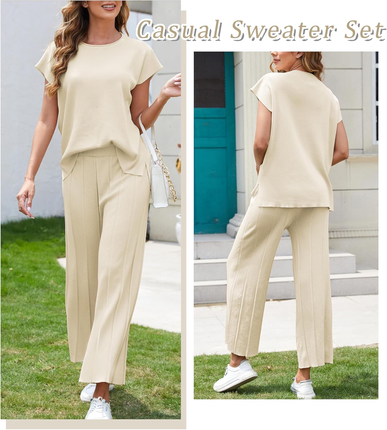 Aedceal Women's Sweater Set 2 Piece Lounge Set Knit Pullover Tops Vest High Waisted Pants Outfits - Image 4