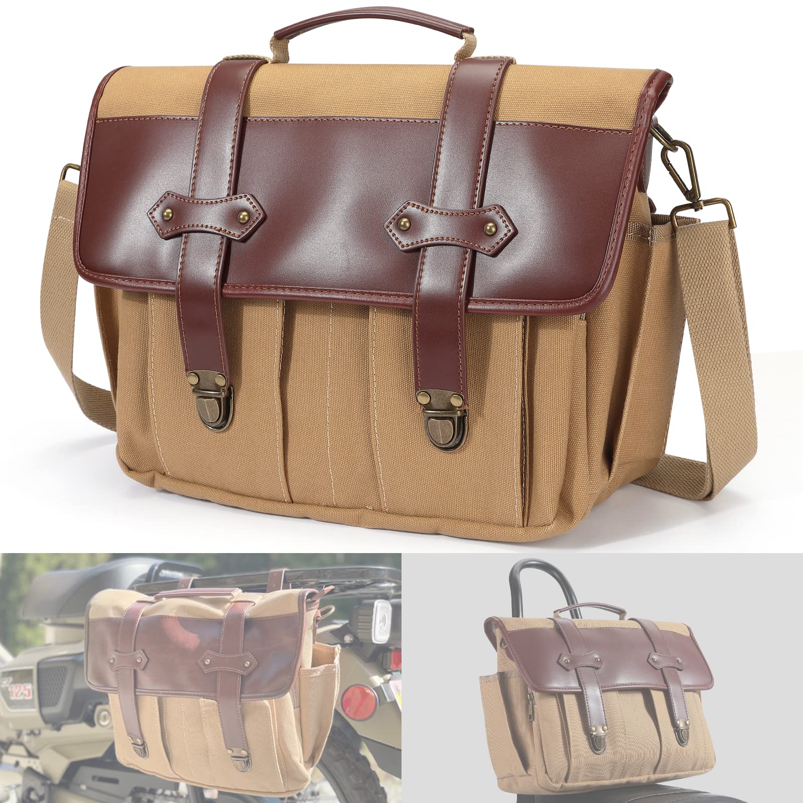 Buy KEMIMOTO Motorcycle Waxed Canvas Leather Saddlebags Brown Messenger