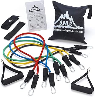 Black Mountain Products Resistance Band Set with Door Anchor, Ankle Strap, Exercise Chart, and Carrying Case - coolthings.us