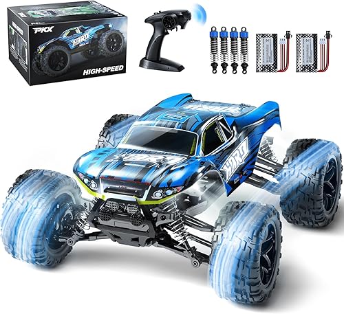 Miniatura 1 de PKX Coches RC grandes 116, 31 KPH de alta velocidad 4WD camión de control remoto para niños, 2.4Ghz todo terreno RC Monster Truck con 2 baterías,