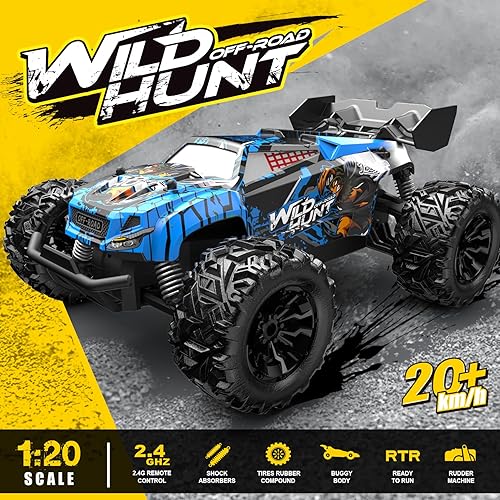 Miniatura 2 de Autos a control remoto a escala 120, auto monstruo de carreras rápidas de 2.4 GHZ, camión RC todo terreno con dos baterías recargables para niños y