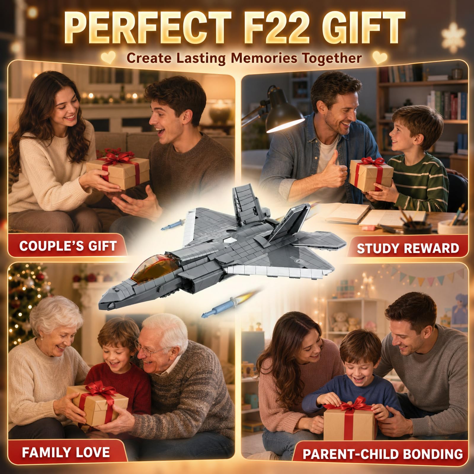 Sosuy F/22 Avión de Combate Juego de Construcción de Bloques, 1153 Pcs Ladrillos de Construcción Avión Militar de Juguetes Ejército para Adultos Niños 8+, Modelo de Regalo de Cumpleaños para Niñas