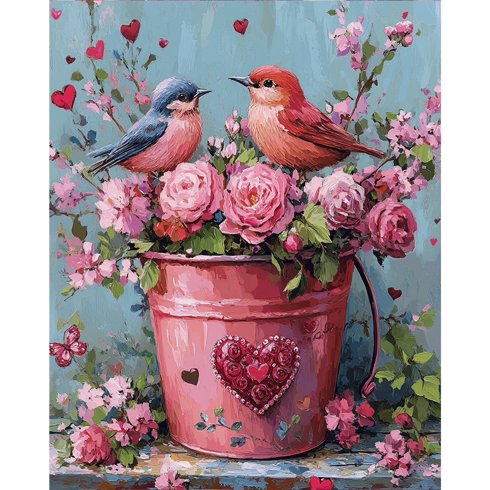 DOMROM Flowers Paint by Numbers for Adults, Birds Paint by Numbers Kit for Adults Beginners, Valentine's Day DIY Acrylic Oil Painting on Canvas Easy for Gift Home Wall Decor 16x20 Inch