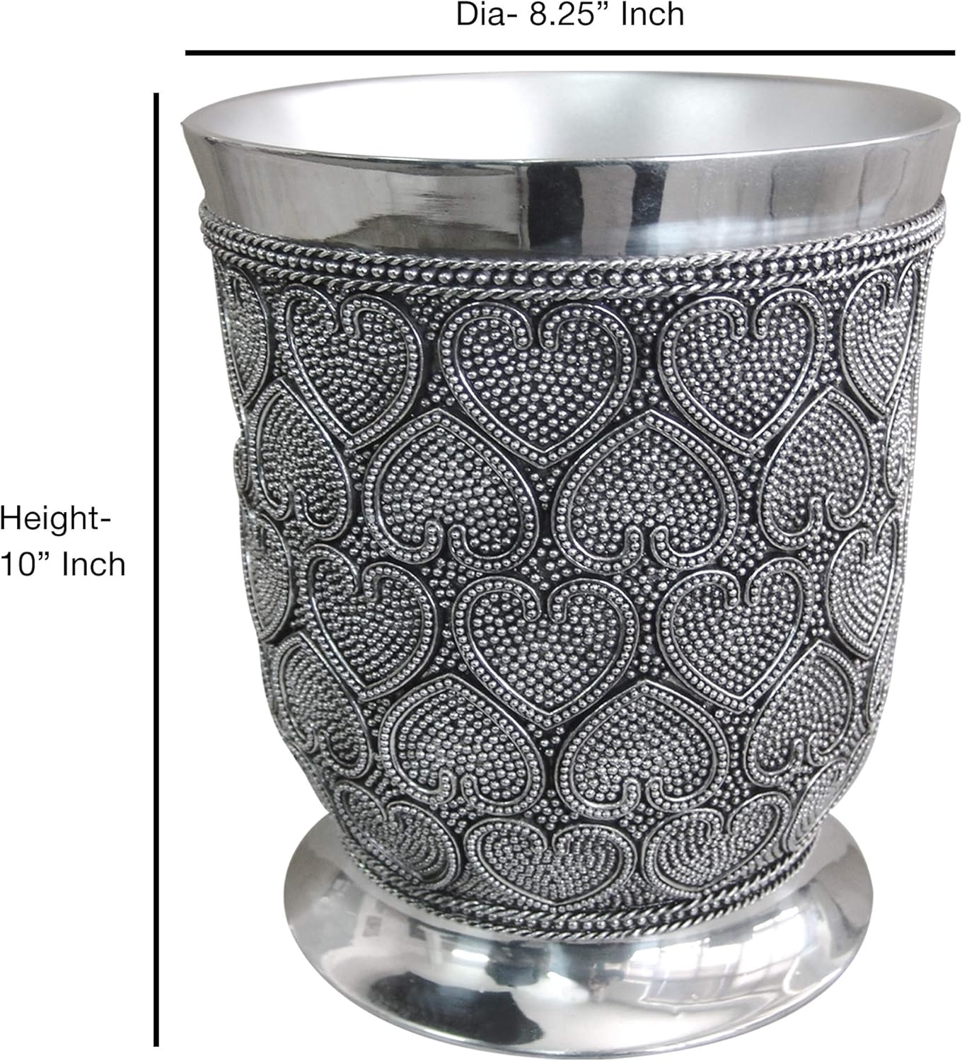 nu Steel Beaded Heart Resin Decorative Small Trash Can Wastebasket, Garbage Container Bin for Bathrooms, Powder Rooms, Kitchens, Home Offices - Chrome