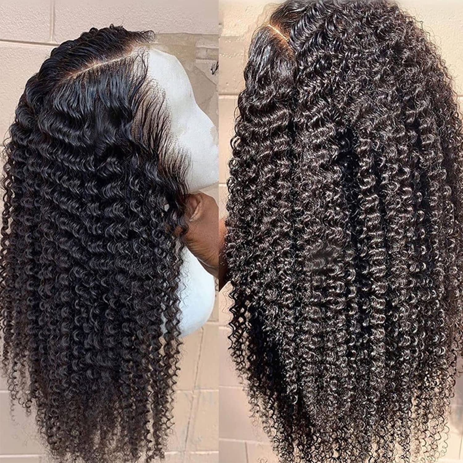 SUNTU Brazilian Curly Lace Front Wigs Human Hair 13x4 HD Lace Front Human Hair Wigs Transparent Lace Wig Pre Plucked with Baby Hair Deep Curly Wig For Black Women(18 Inch)