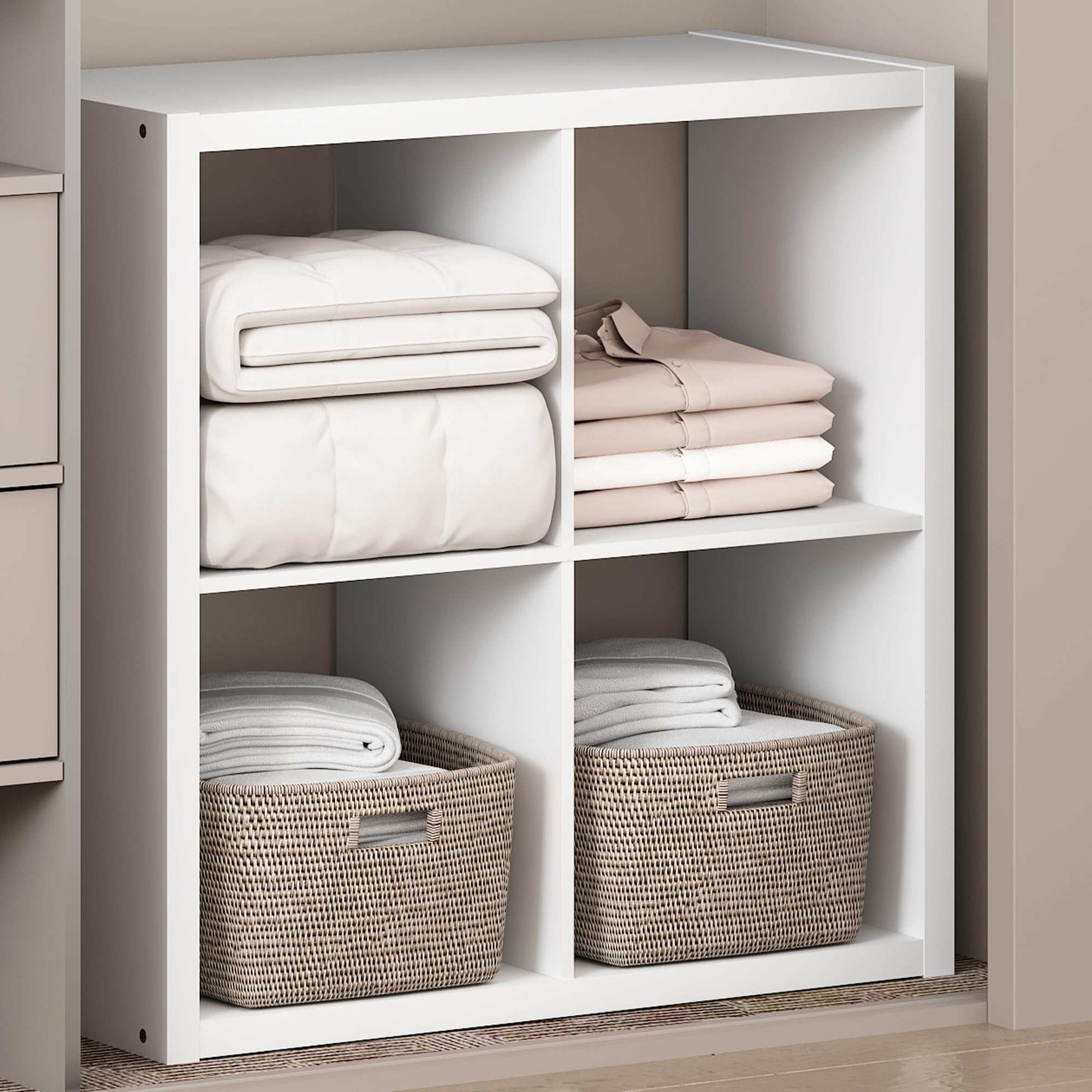 Furinno Cubic Open Back Multipurpose Clothing & Closet Storage Organizer Shelf, 4-Cube, White
