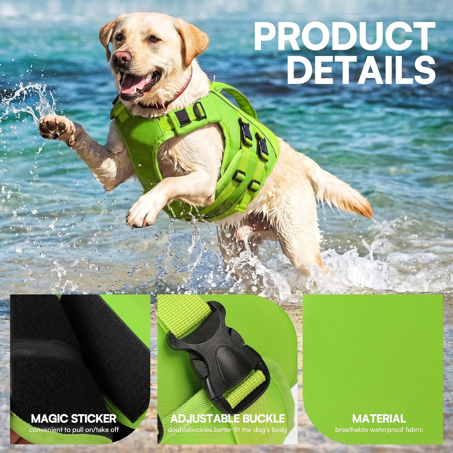 Queenmore Small Dog Life Jacket,Small Dog Life Vest for Swimming,Adjustable Reflective Dogs Swimming Vest,High Buoyancy Dogs Lifesaver,Pet Life Preserver(Green,S)