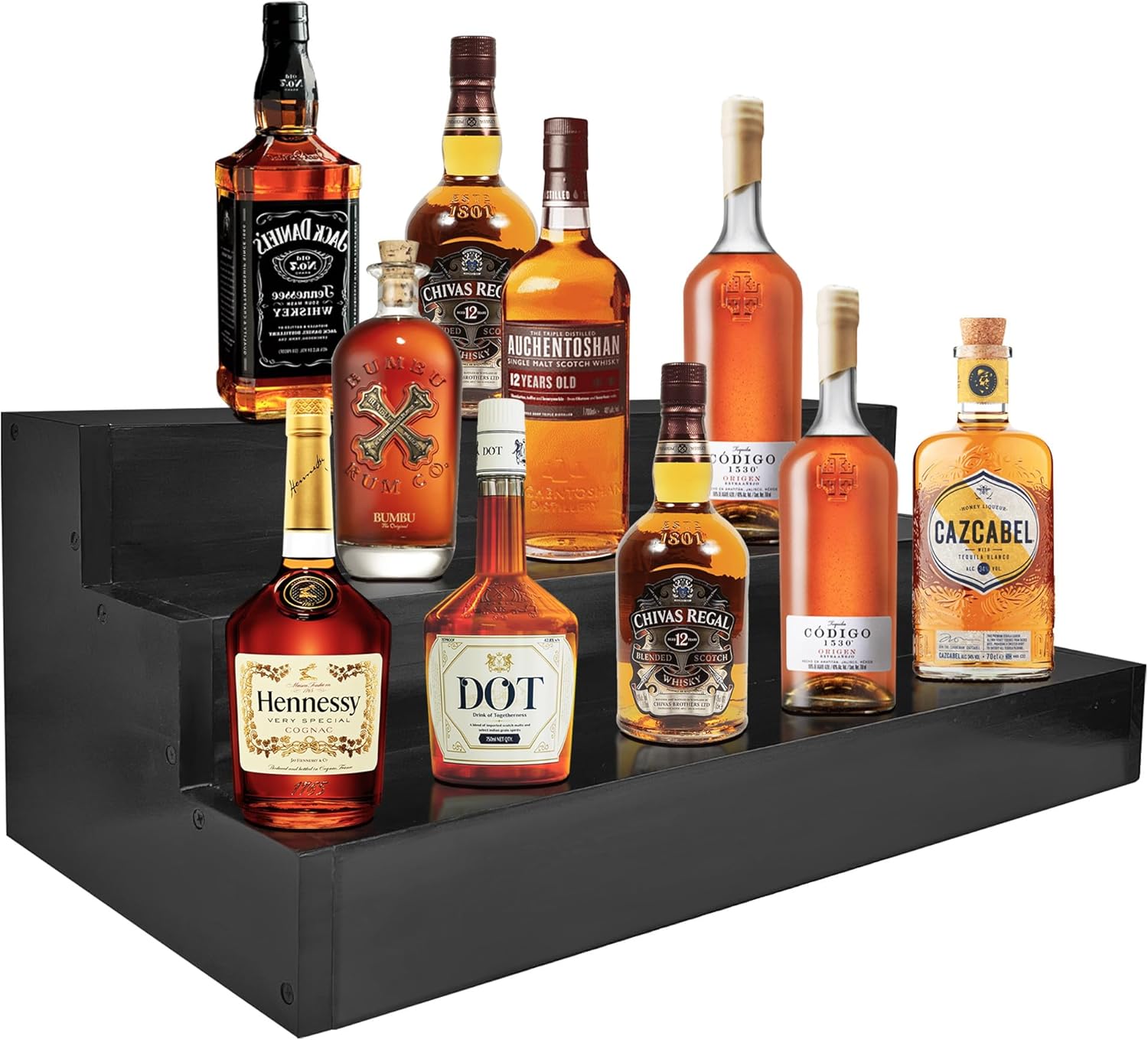 Royxen Wood Liquor Bottle Shelf 3 Tier Bar Shelf Freestanding Vintage Liquor Stand for Home Bar Decor (Black, 24 Inch Wide)