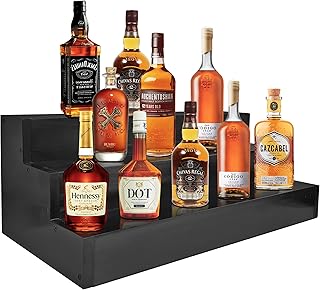 Royxen Wood Liquor Bottle Shelf 3 Tier Bar Shelf Freestanding Vintage Liquor Stand for Home Bar Decor (Black, 24 Inch Wide)