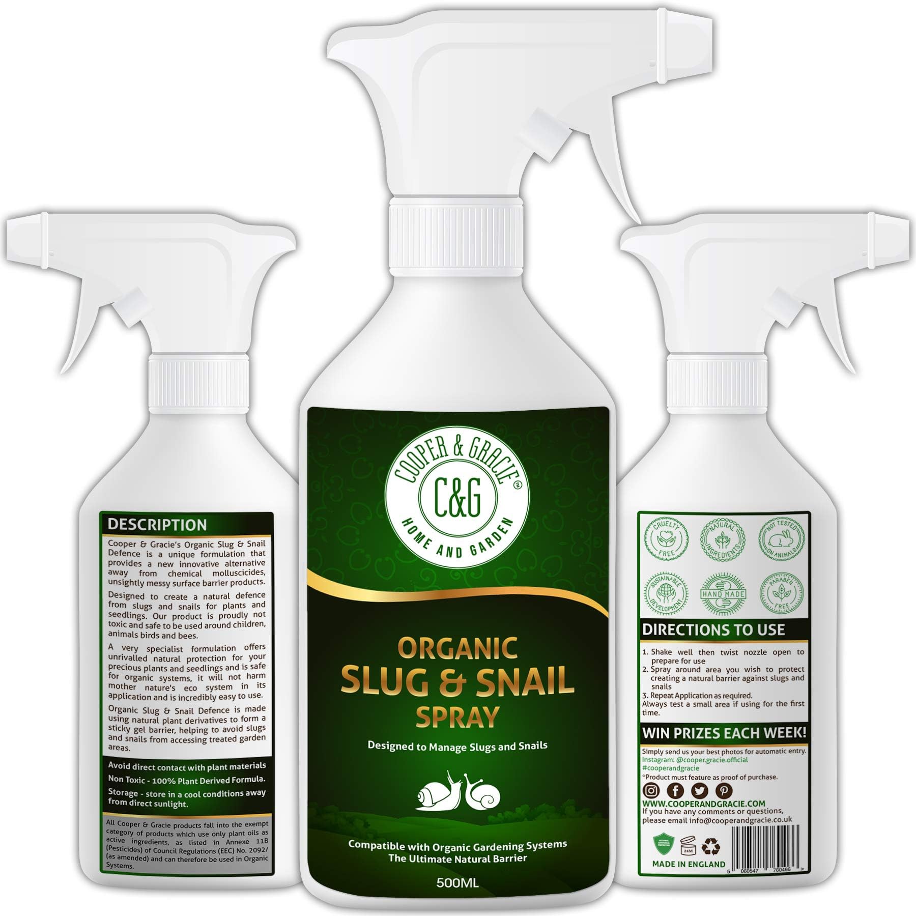 C&G Home and Garden | Organic Slug and Snail Spray 500ml | Natural Slug & Snail Repellent Spray for House and Gardens | Pet Friendly Slug Repellent Alternative to Slug Pellets for Garden & Slug Killer