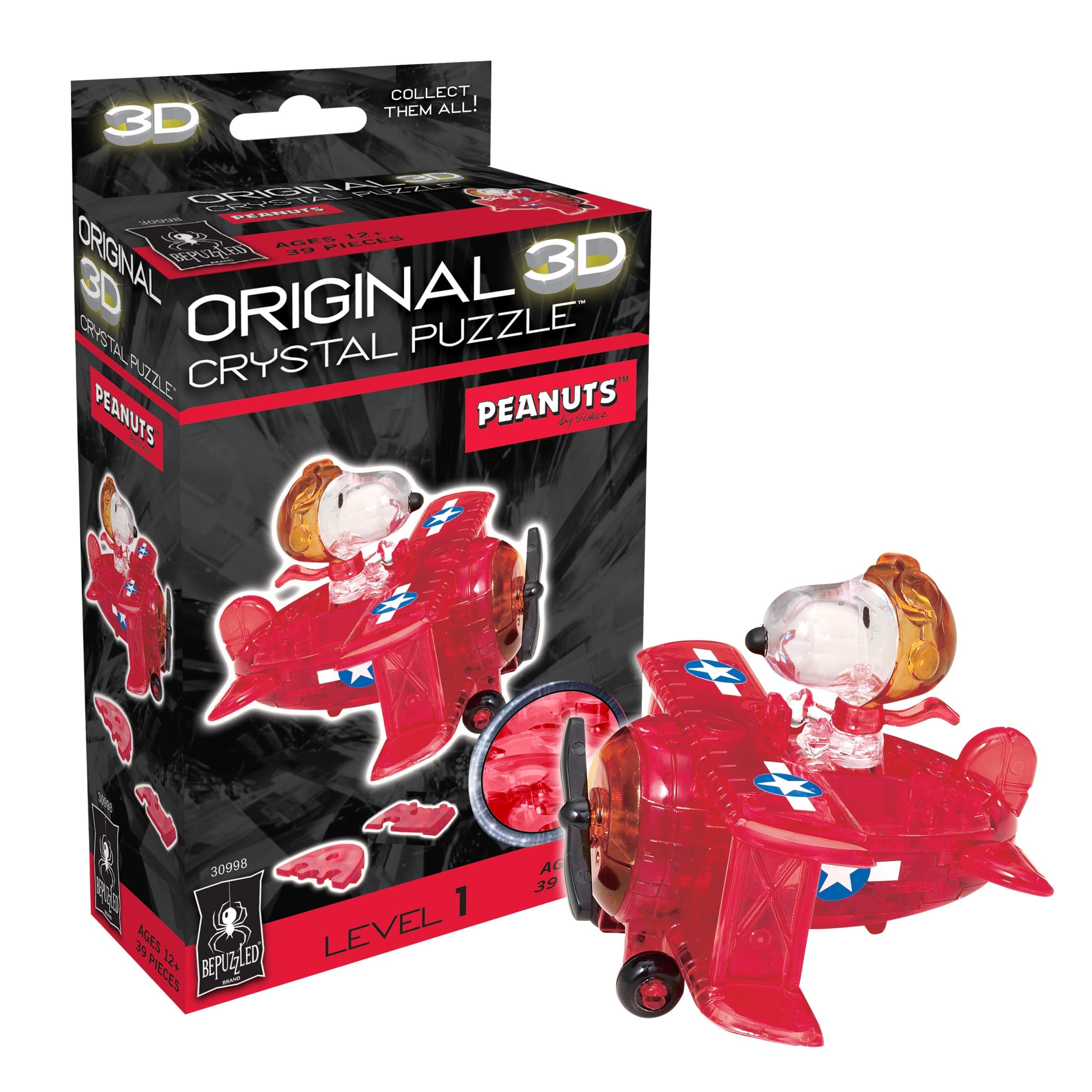 BePuzzled, Peanuts Snoopy Flying Ace Original 3D Crystal Puzzle, Perfect for Puzzlers Ages 12 and Up, Challenging to Complete and Beautiful to Display, Collect Them All