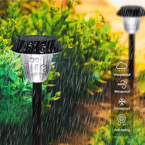 Miniatura 5 de Springwind Paquete de 8 luces solares impermeables para exteriores, luces solares brillantes para caminos con LED blanco cálido, luces de jardín de
