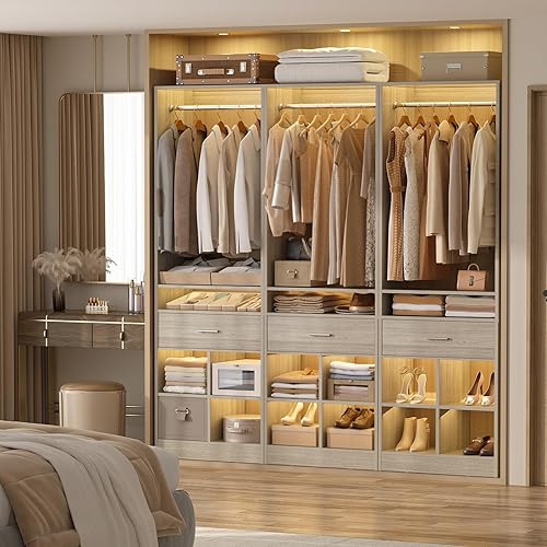 Miniatura 2 de Unikito Sistema de armario de 50 pulgadas, organizador de armario con 2 cajones de madera, organizador de armario con 2 varillas para colgar y 8