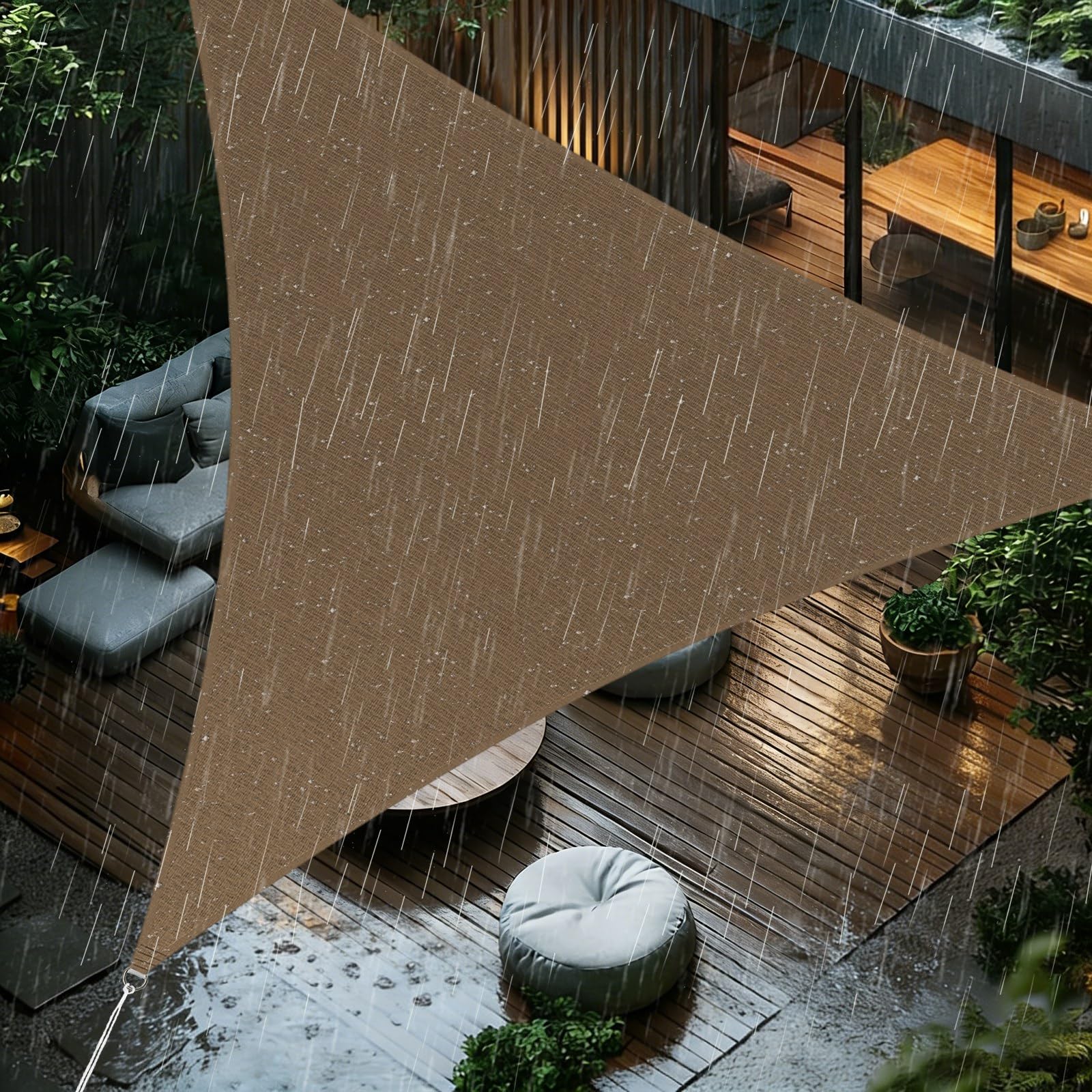 Voile D'ombrage 5x5x5m Triangulaire Toile Ombrage Imperméable polyesters Haute densité (PES) Protection 98% UV pour Jardin Extérieur Terrasse Cour, Marron