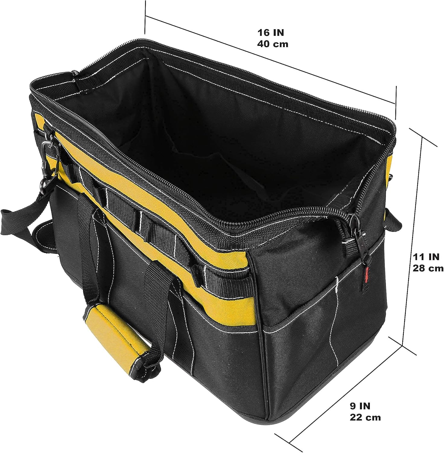 Olympia Tools 16 Inch Wide Mouth Tool Bag, Molded Waterproof Base with 21 Pockets and 7 Belt Loops, Padded Handle, Adjustable Shoulder Strap - - 