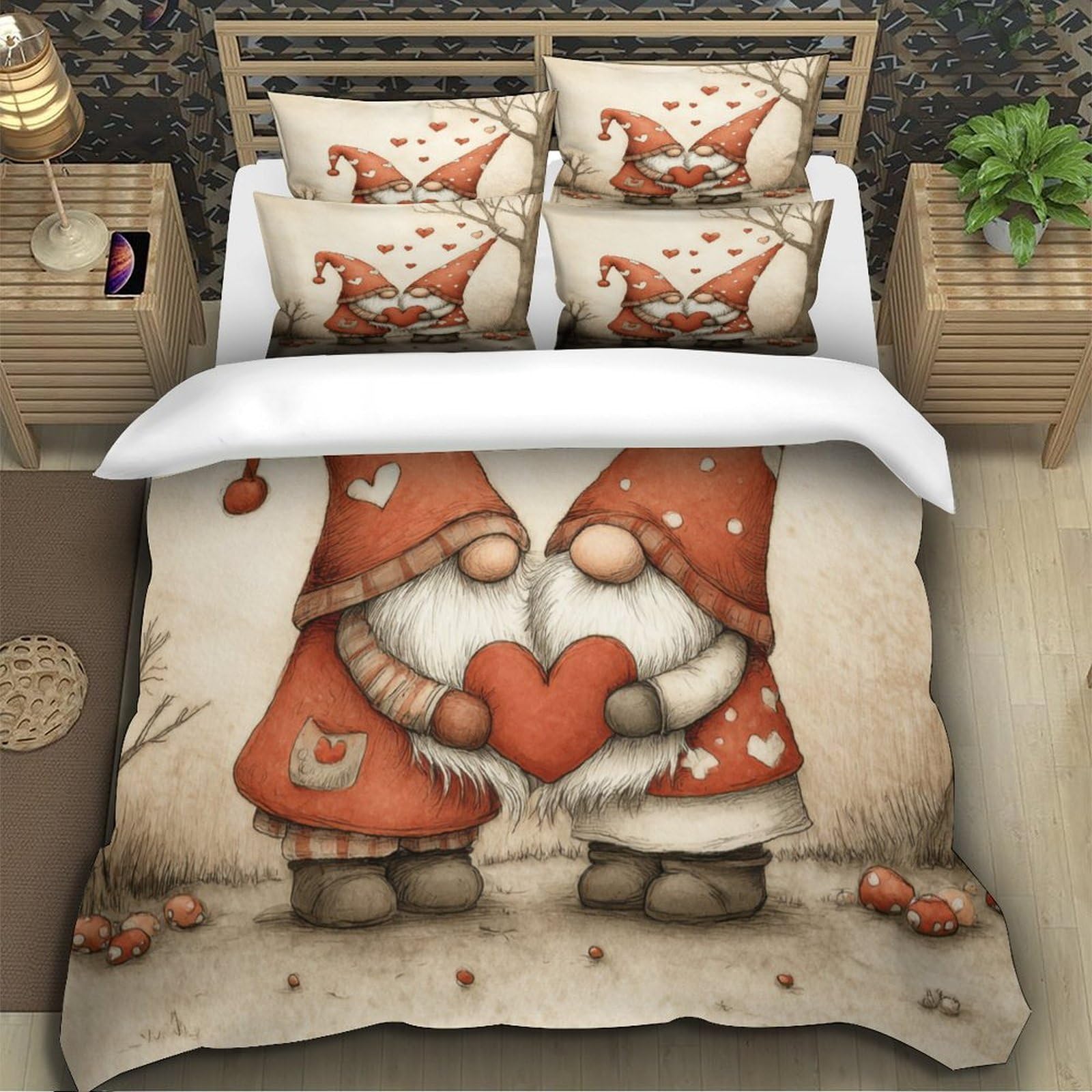 3D Gedruckt Liebeswichtel Cartoon Bettbezug Mikrofaser Schlafzimmer Deko Pärchen Bettwäsche Set Hautfreundlich Atmungsaktiv King（220x240cm）
