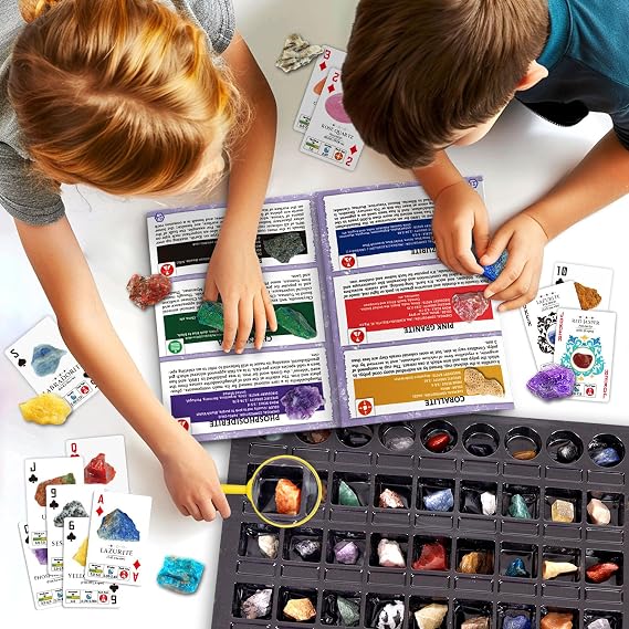 Gemstone Dig Kit & Rock Collection Starter Kit, Dig and Discover 15 Rocks & Minerals from Planets & 54 Earthly Gems, STEM Science Set for Kids Aged 6 for Aspiring Geologists