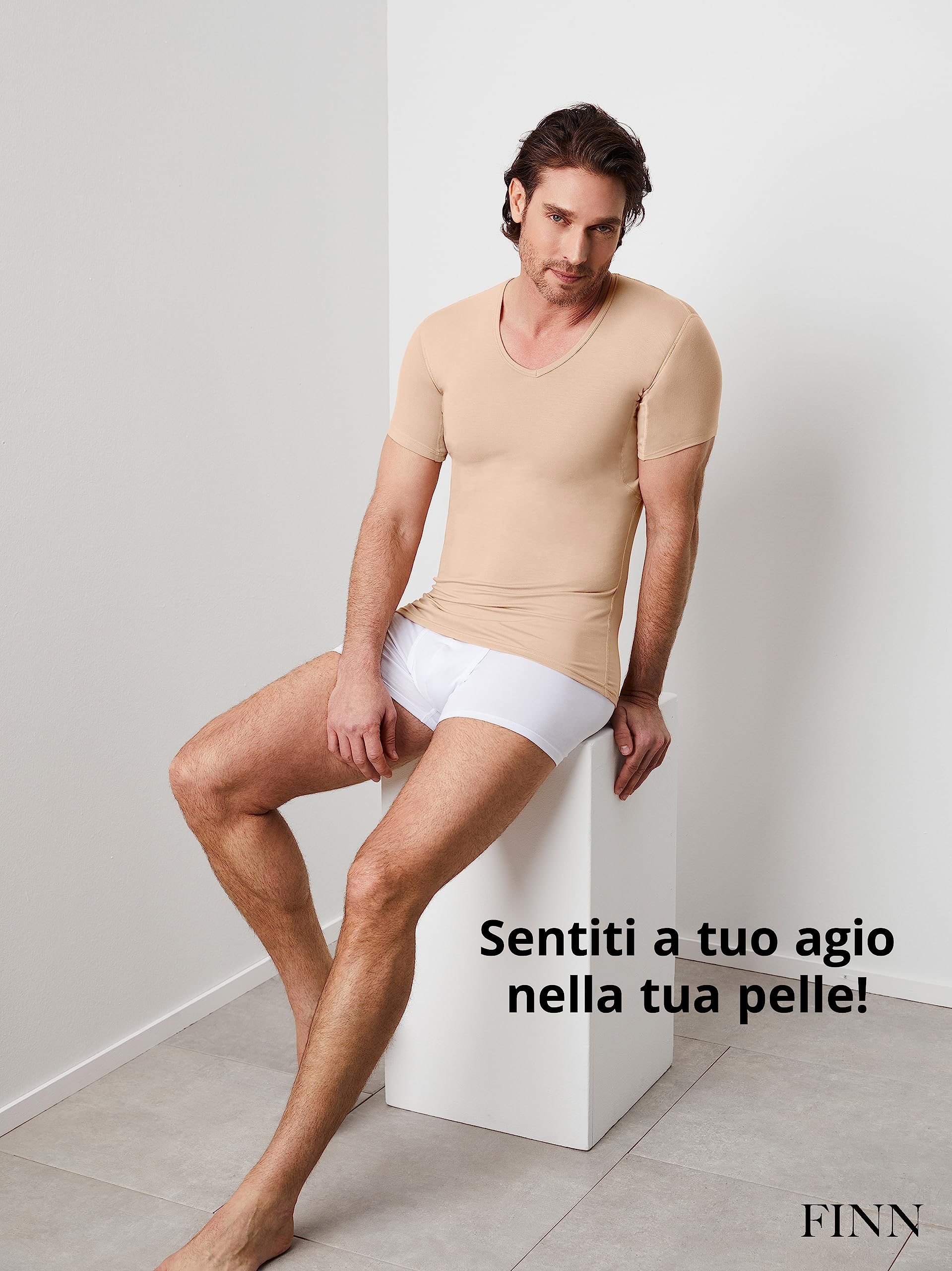 FINN Maglia Intima Anti-Sudore Uomo con Inserto sulla Schiena e Assorbenti Ascellari Contro Sudorazione Eccessiva - Canottiera con Protezione Contro Macchie di Sudore e Cattivo Odore