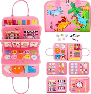 ZESKUU Busy Board, Toddler Busy Board for Toddlers Preshool Educational Activity Travel Toy Gift for 1-5 Years Old Boys Girls, Montessori Sensory Board Toys for Learning Fine Motor Basic Dress Skill