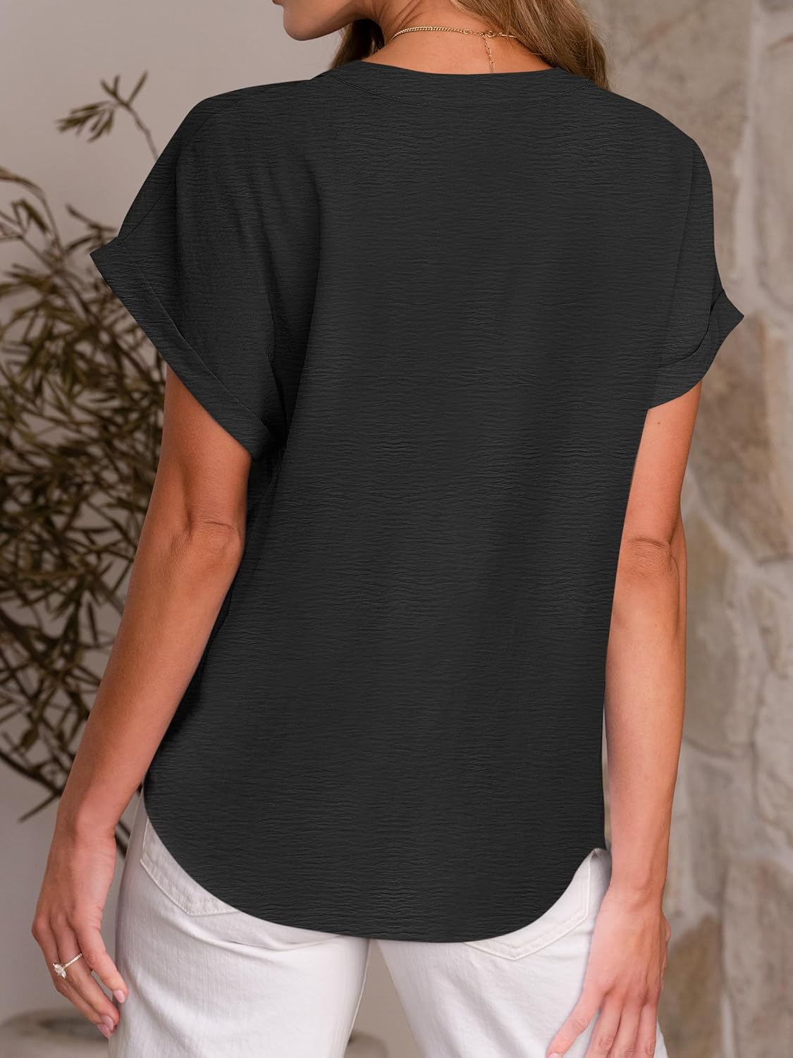 ANRABESS Women Short Sleeve Henley Top V Neck Dressy Business Casual Work Blouses Summer Shirts 2026 Vacation Fashion Clothes - Image 5