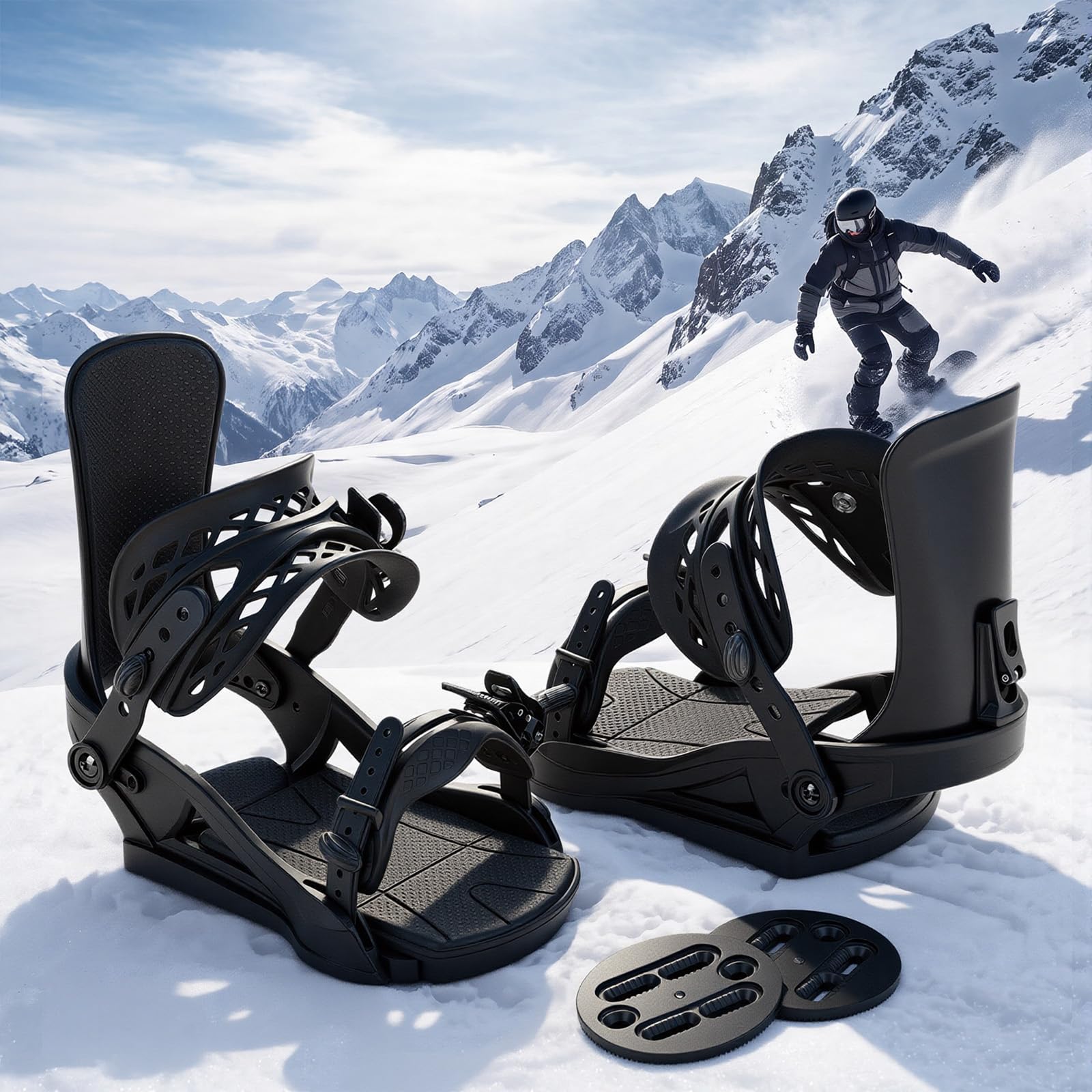 Men's Snowboard Bindings, All-Mountain Size L for US 9-12 Boots