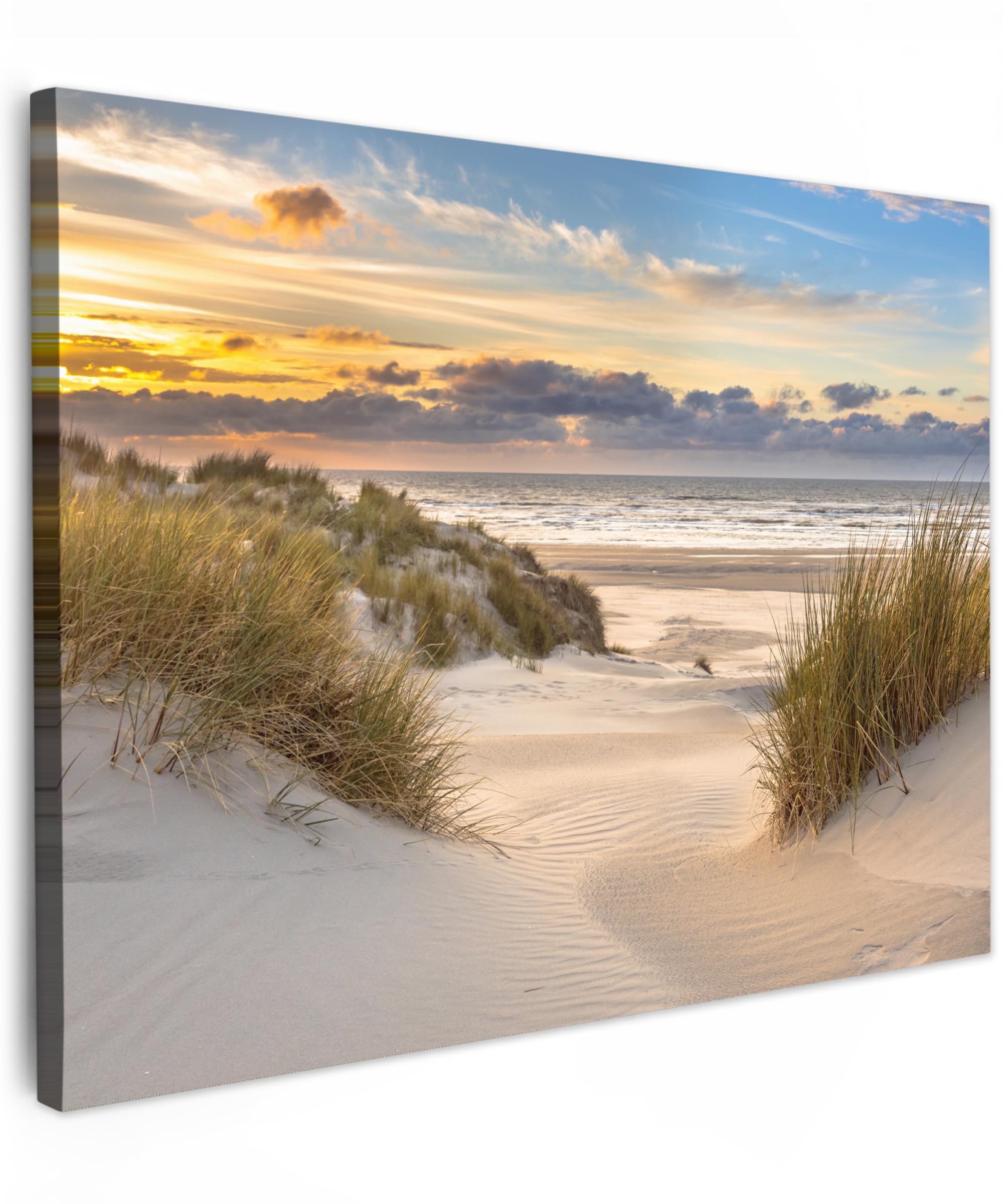 MuchoWow© Canvas Wall Art 16"x12" / 40x30 cm Decor Paintings Prints framed on Canvas Decorations Wallart Dune - Sunset - Horizon - Beach - Grass