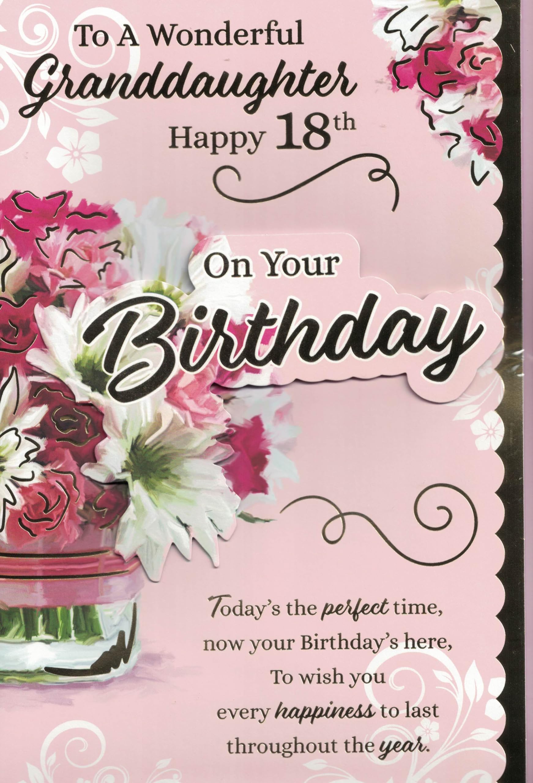 18th Birthday Card for Granddaughter, Large Format with 8-Page Insert, Pink Floral Design