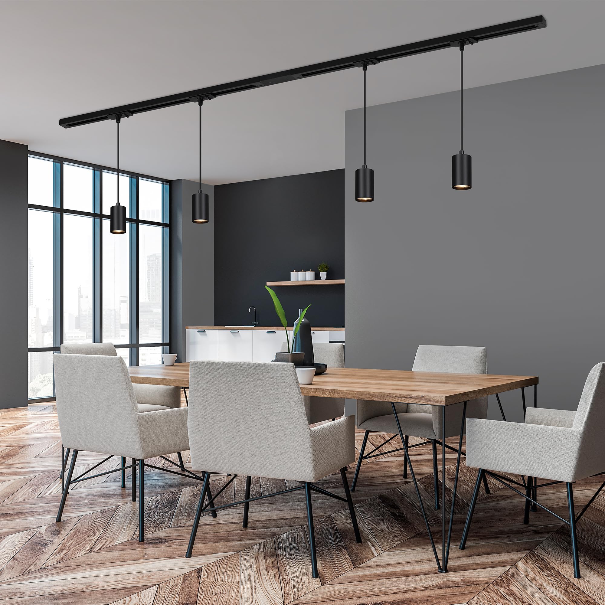 BRILONER - Kompletny zestaw szyn szynowych, 4x GU10 zawieszenie, zasilacz, system szyn sufitowych, szyna punktowa, lampa sufitowa, lampa wisząca, lampa wisząca 1,5 m, czarny