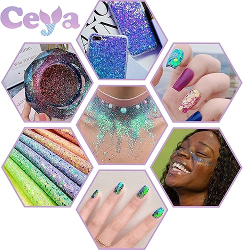 Miniatura 5 de Ceya Purpurina gruesa camaleón, 2.8 onzas2.82oz, cambio de color de sirena, purpurina en polvo, cambio de color, lentejuelas iridiscentes para