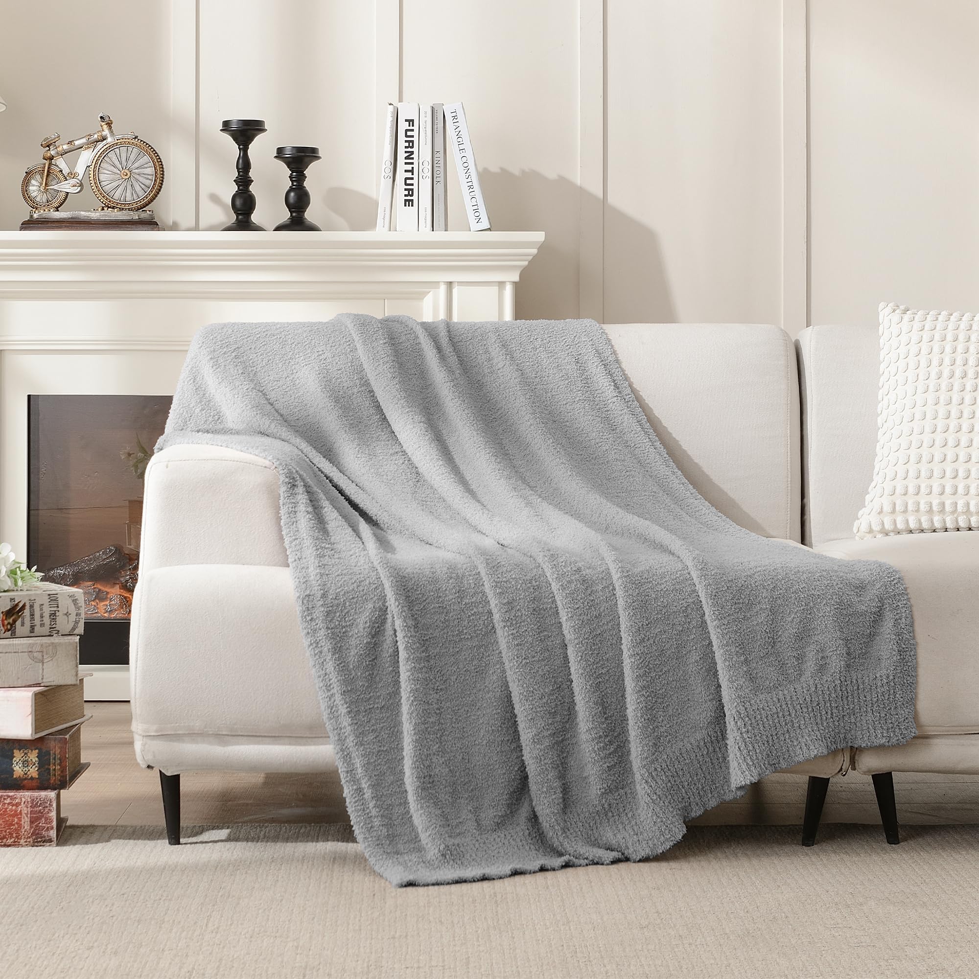 Strick-Überwurfdecke, superweich, warme Decke für Couch, leichte, Flauschige Decke für Bett, Sofa, 127 x 152 cm, Grau