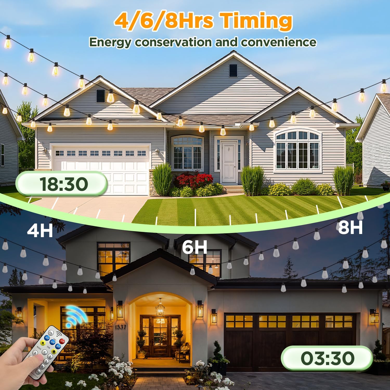 Solar String Lights Outdoor Waterproof with Remote & Timer, LED Shatterproof ST38 Bulbs, USB & Solar Powered Patio Lights for Backyard, Porch, Garden, Wedding, Christmas Decor (25FT) - Image 3
