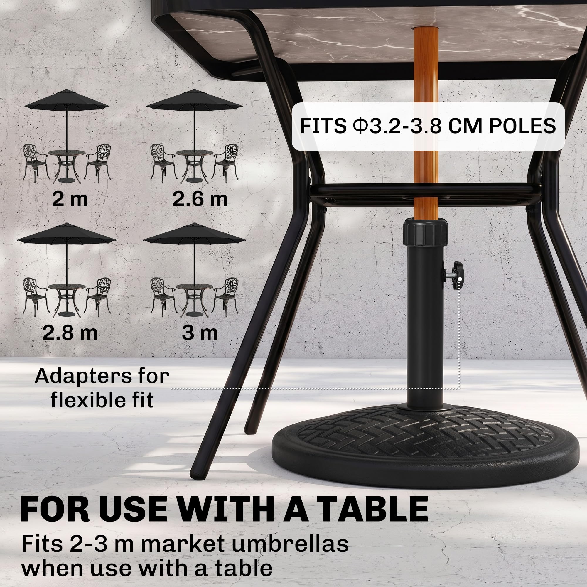 Outsunny Base de Sombrilla 14 kg para Mástil Ø32-38 mm Ø46x34 cm Negro | Hormigón, Soporte para Parasol, Pie de Parasol, Jardín, Terraza, Patio