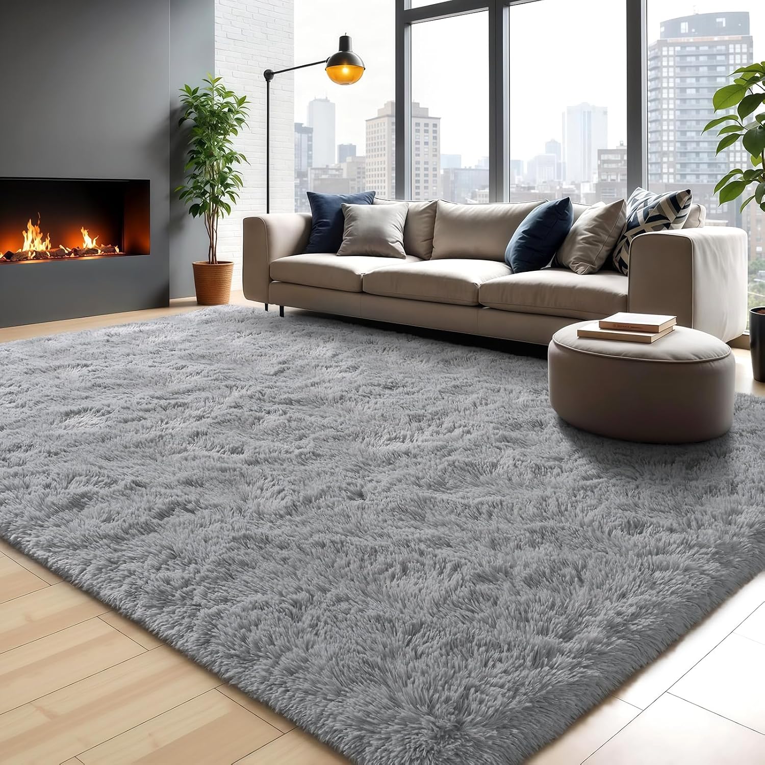 Zentavio Area Rugs for Living Room Grey Rugs for Bedroom Large 6x9 Carpet Fluffy Furry Soft Shag Aesthetic Plush High Pile Gray Throw Rug for Nursery Kids Room Dorm