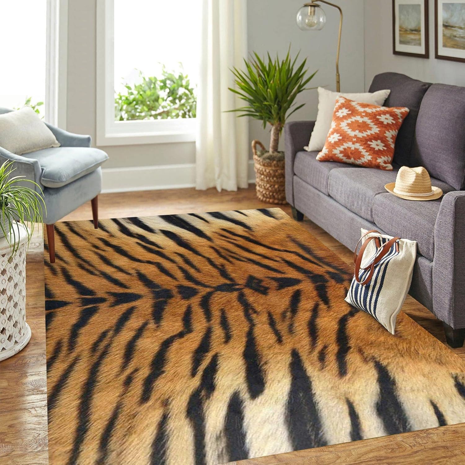 Tiger Print Area Rug 5x8ft/60x96in/152x240cm Animal Print