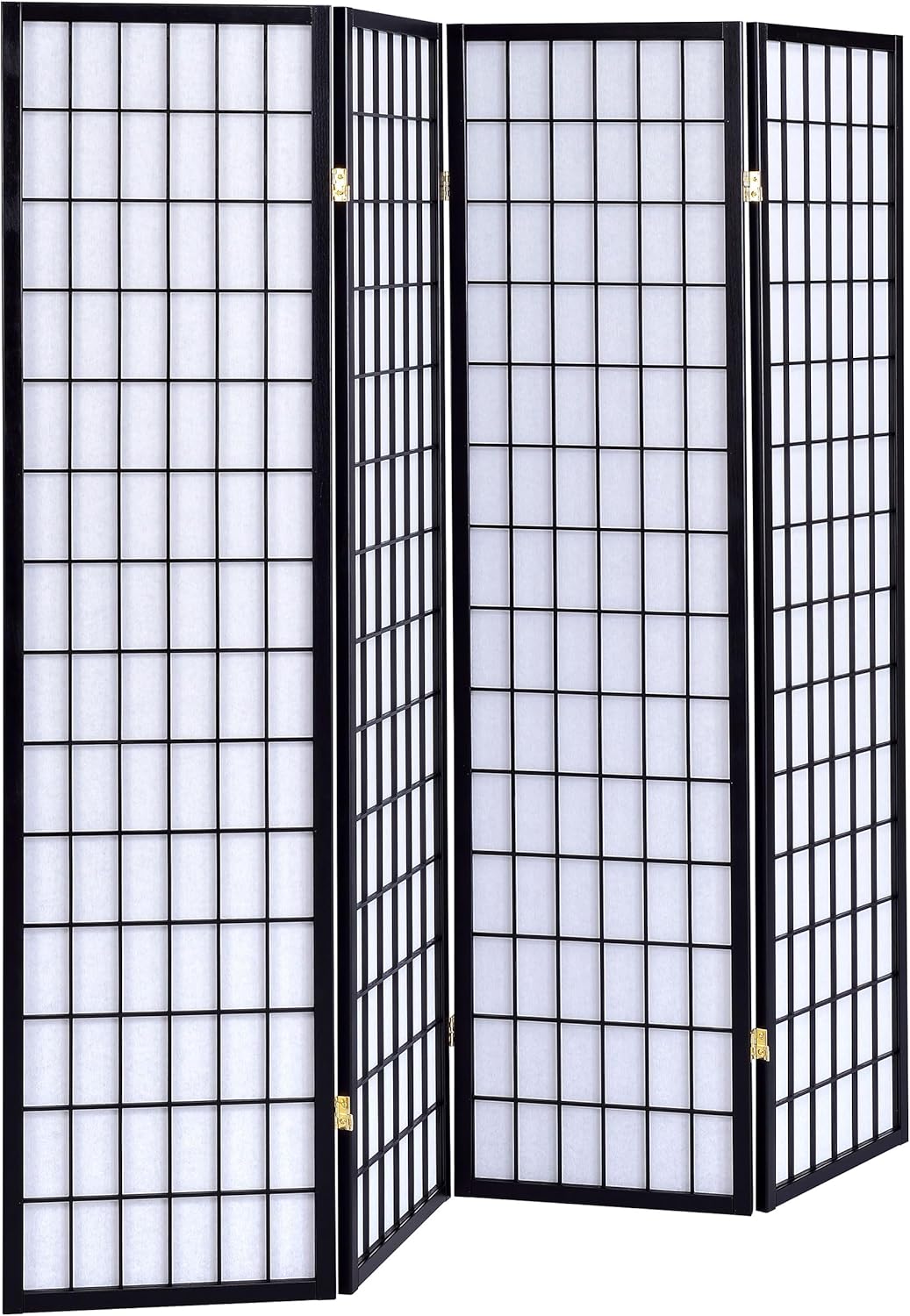 Coaster Home Furnishings - Roberto - Solid Wood - 70-Inch 4-Panel Room Divider Folding Shoji Screen with White Paper Panels and Grid Design - Living Room & Bedroom - Black and White - 4624