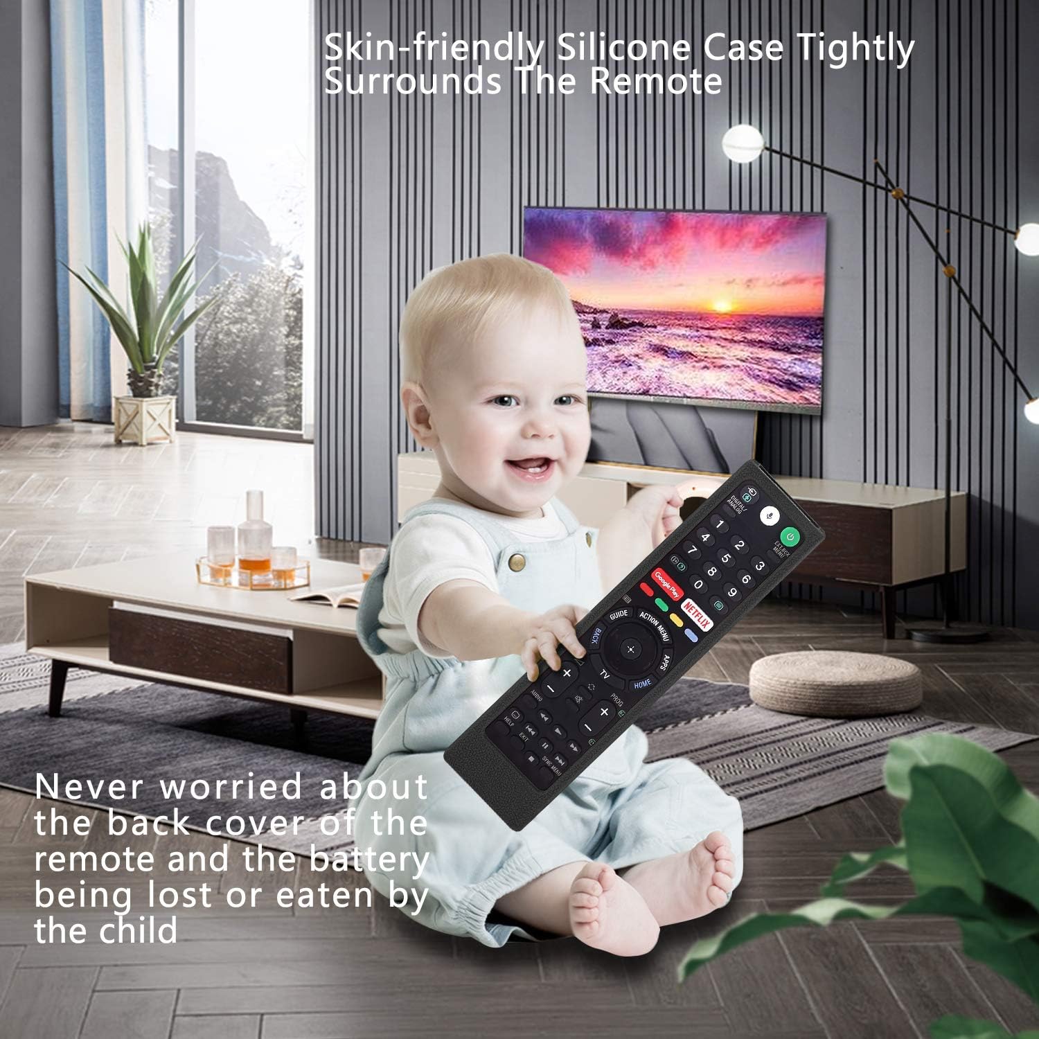 CHUNGHOP Protective Silicone Remote Case for Sony RMT-TX102U RMF-TX200U RMT-TX200U RMF-TX300U Smart Android TV Voice Remote Controller Washable Anti-Lost Remote Cover with Loop (Black)
