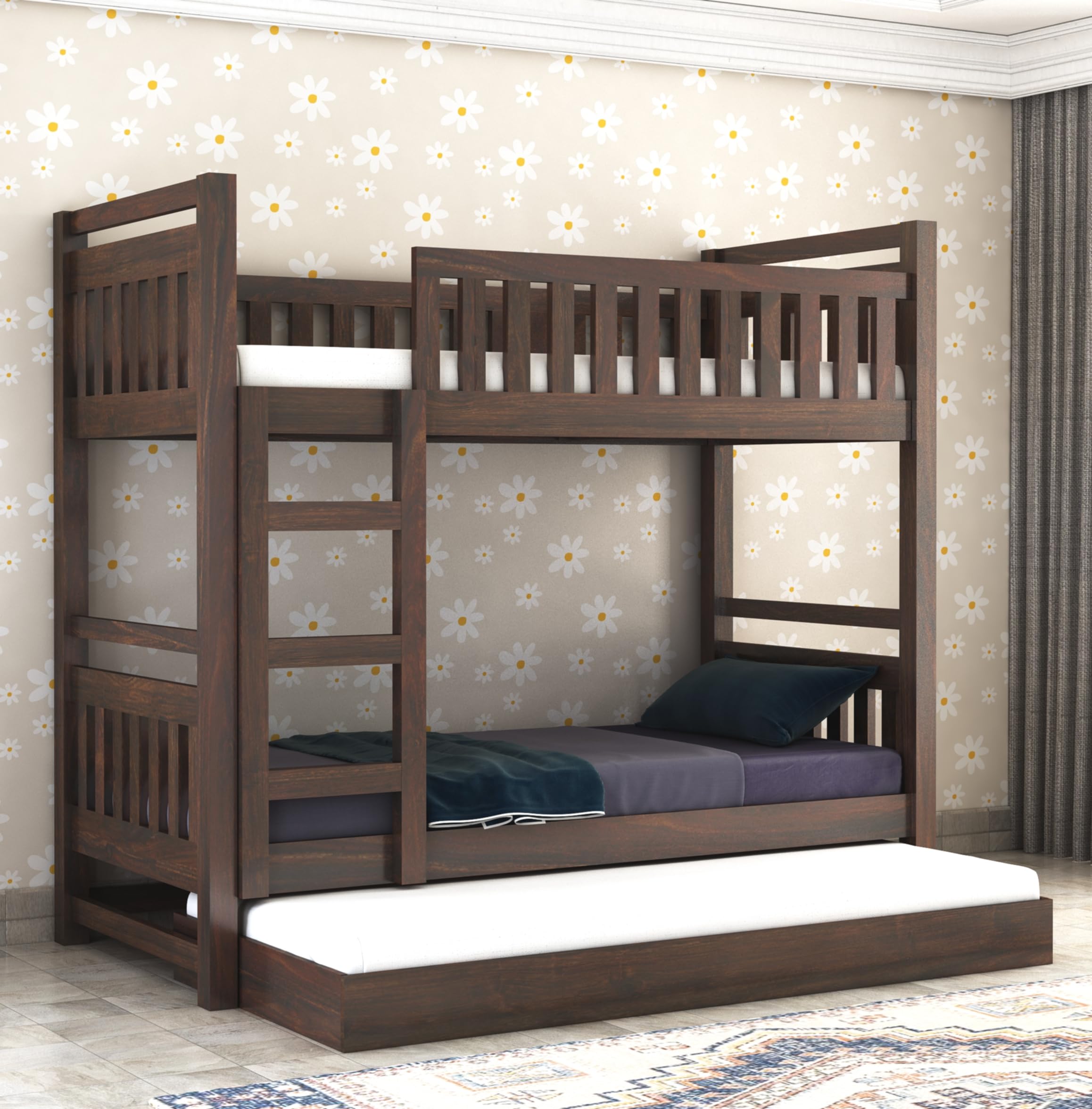STRATA FURNITURE Solid Sheesham Wood Bunk Bed With Trundle Wooden Bunk Bed With Ladder For Bedroom Living Room Home (Walnut Finish, 1.68 M, 2.08 M, 0.99 M) (B0D7PVP47M) Amazon Price History, Amazon Price Tracker